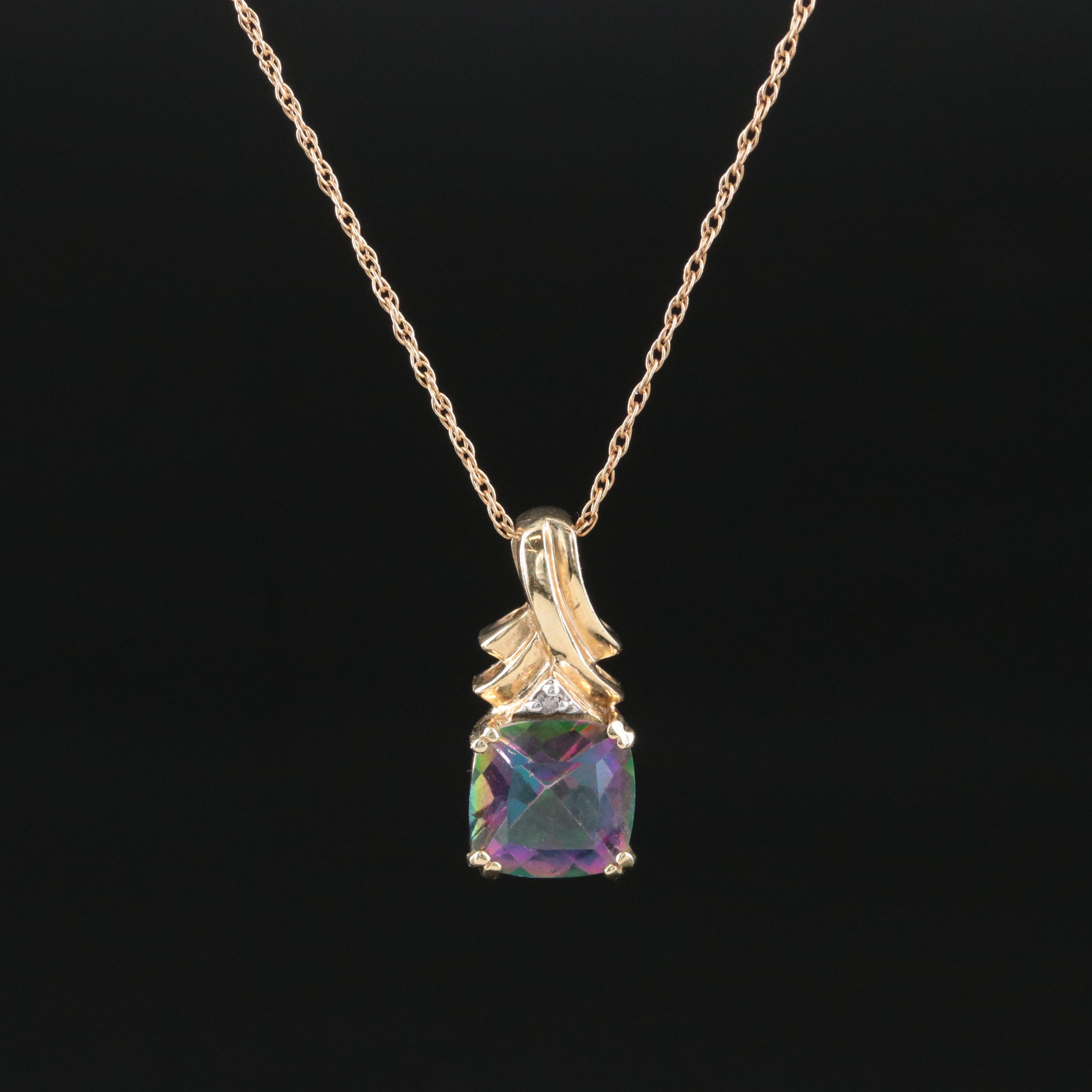 10K Mystic Topaz and Diamond Pendant Necklace