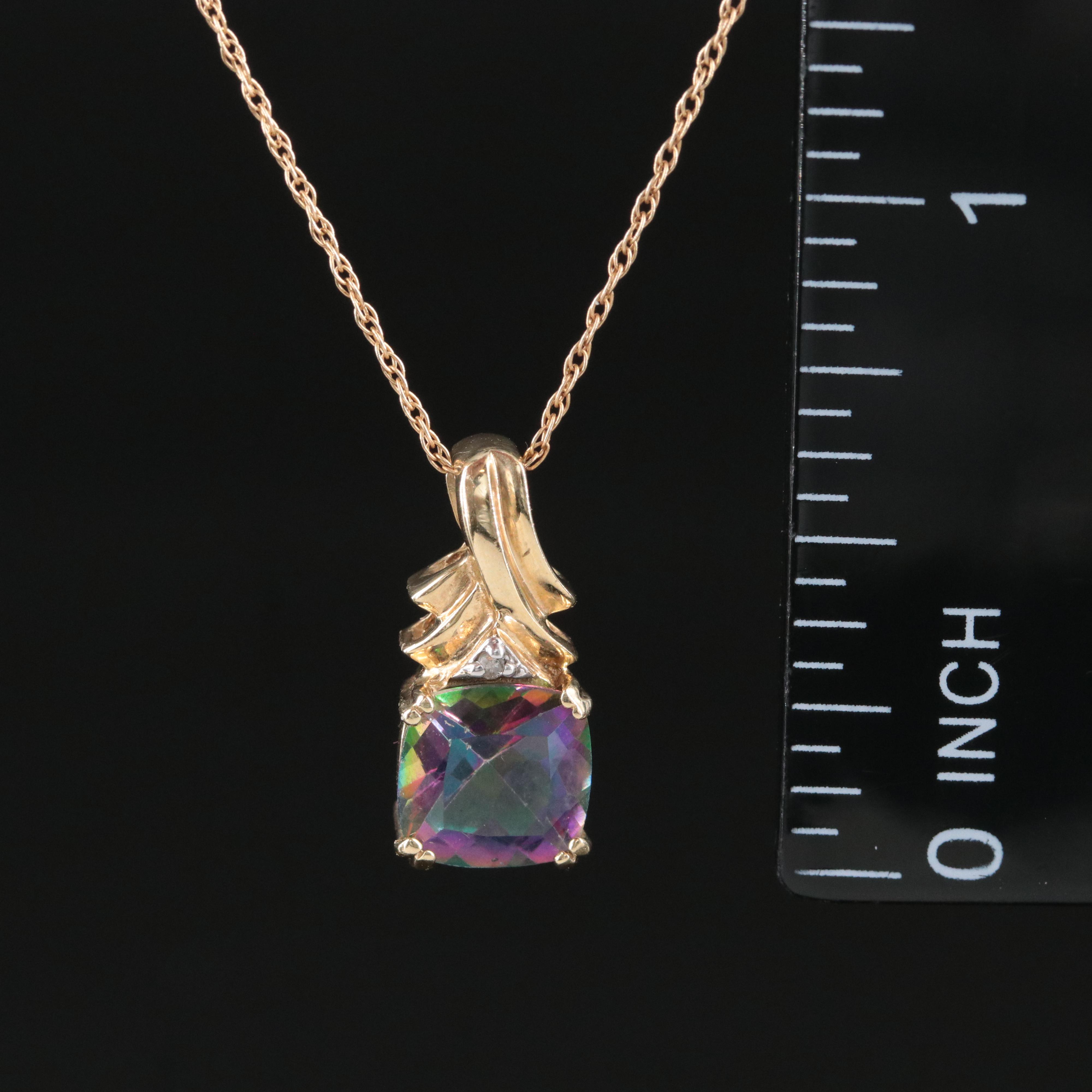 10K Mystic Topaz and Diamond Pendant Necklace