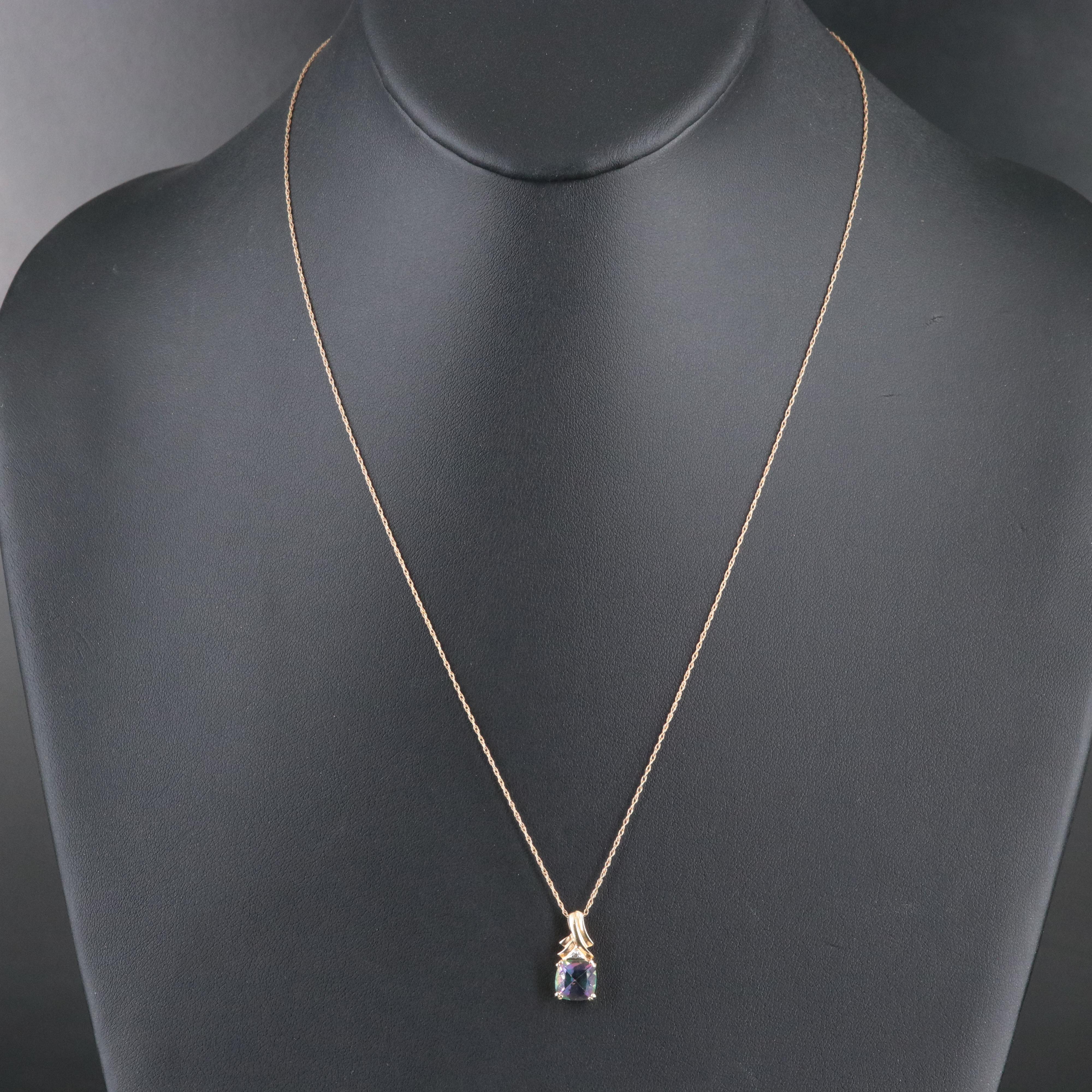 10K Mystic Topaz and Diamond Pendant Necklace