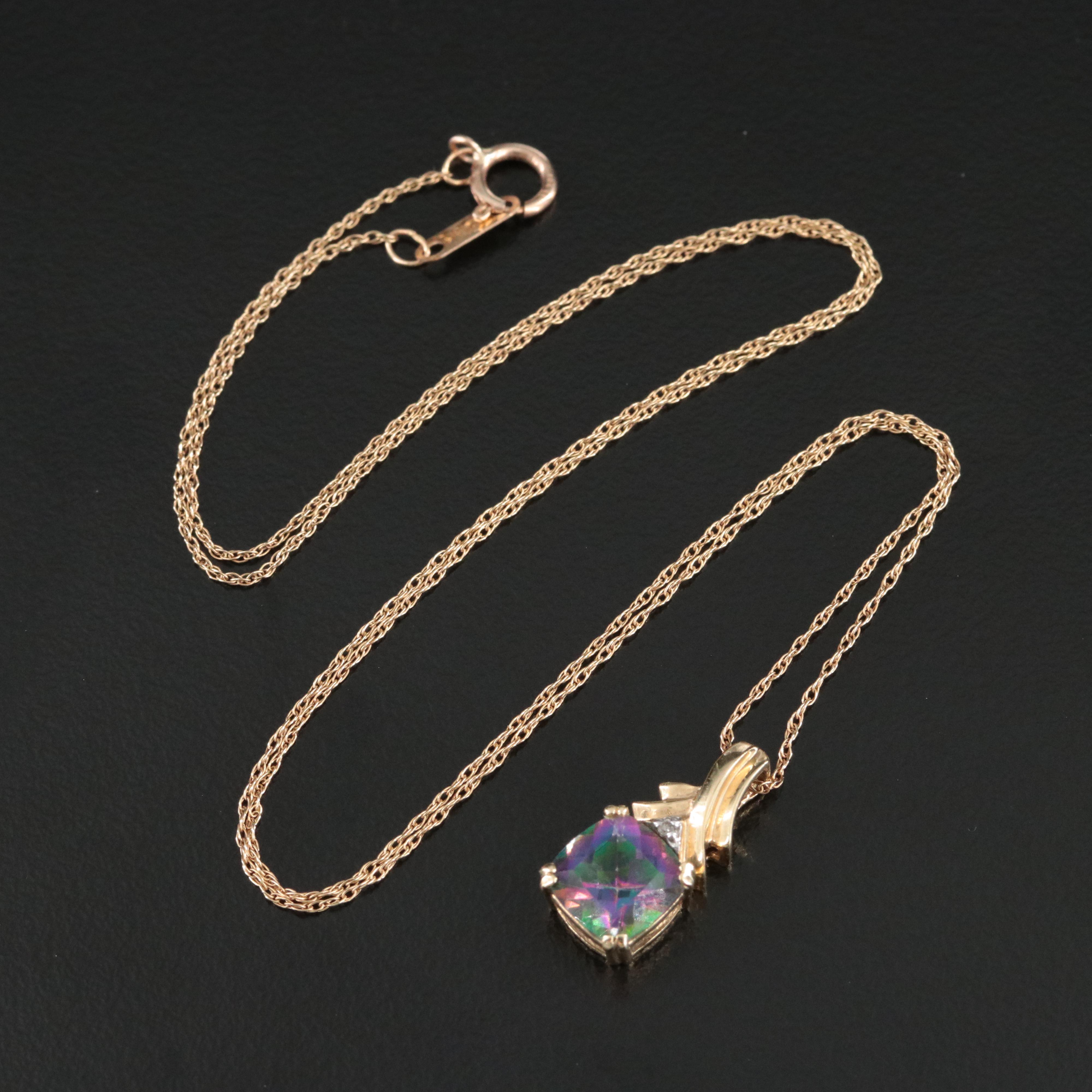 10K Mystic Topaz and Diamond Pendant Necklace