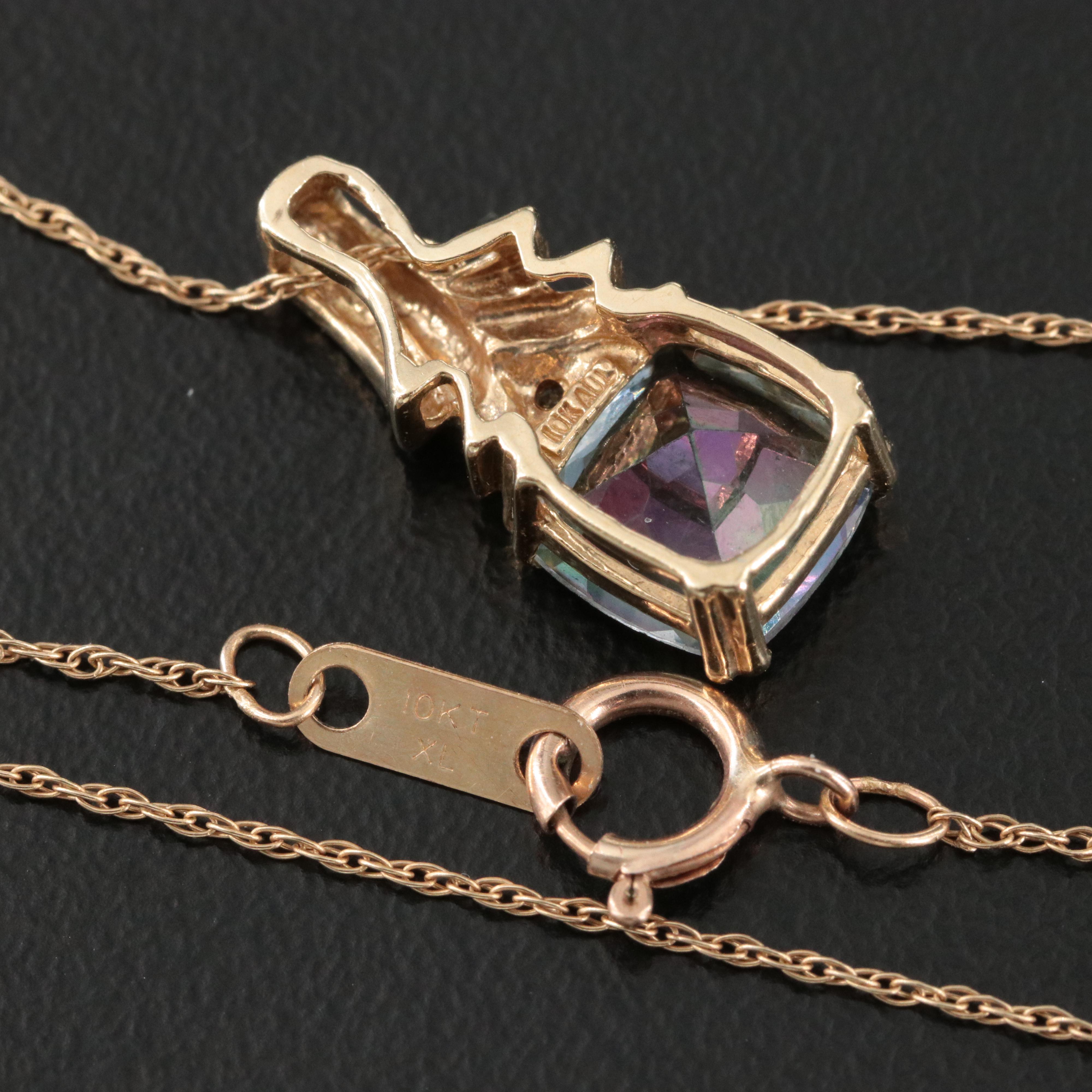 10K Mystic Topaz and Diamond Pendant Necklace