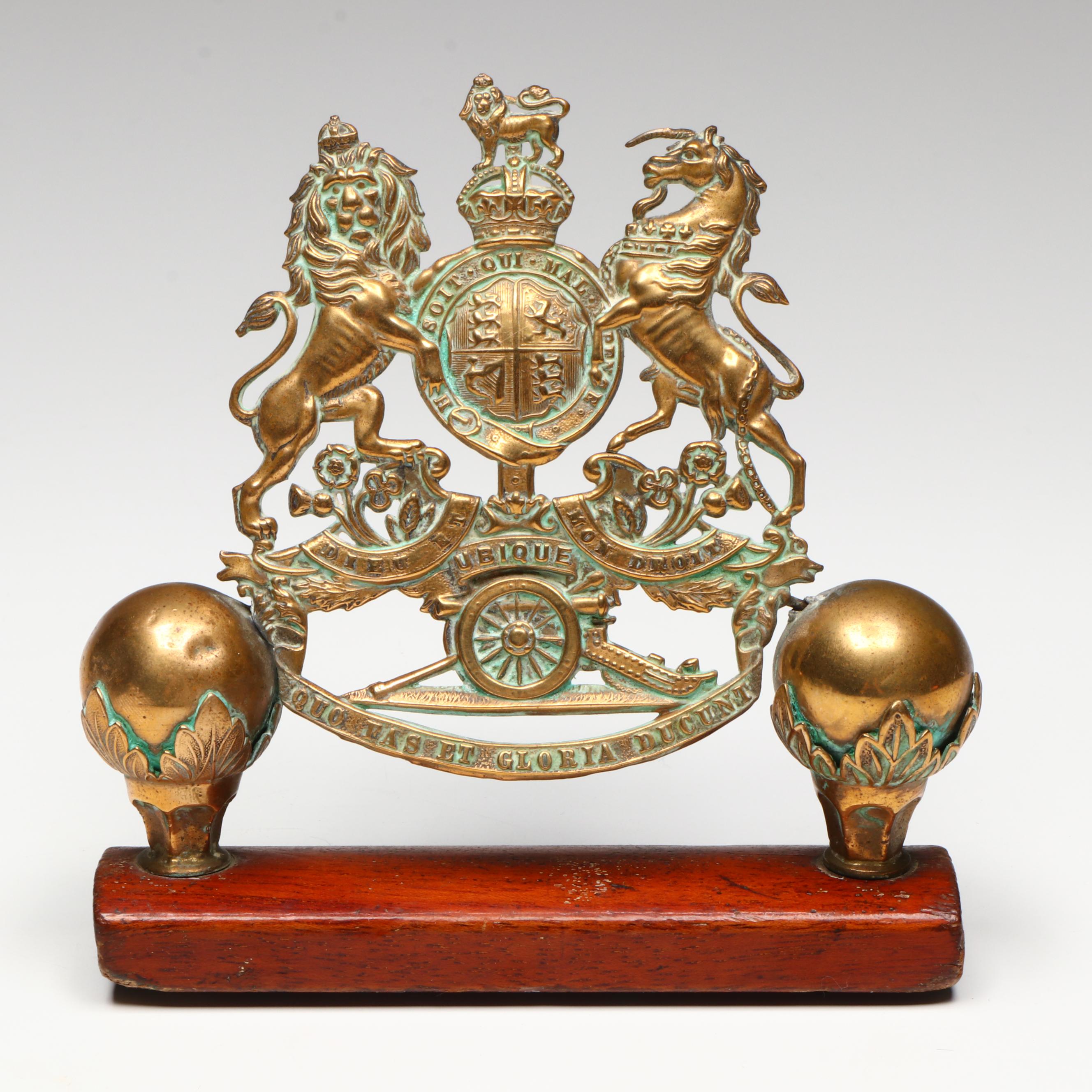 Victorian Royal Artillery Brass Helmet Plate Display
