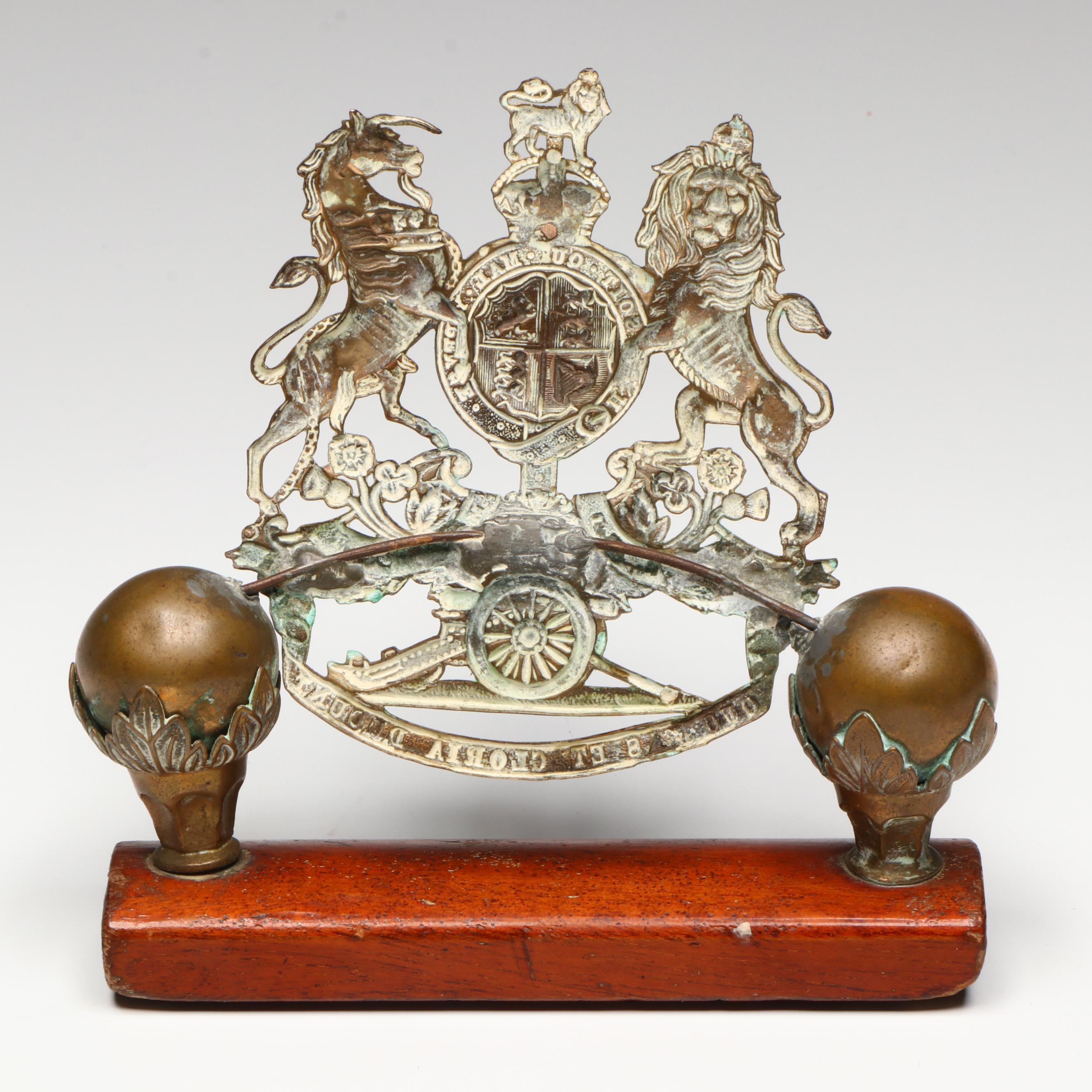 Victorian Royal Artillery Brass Helmet Plate Display