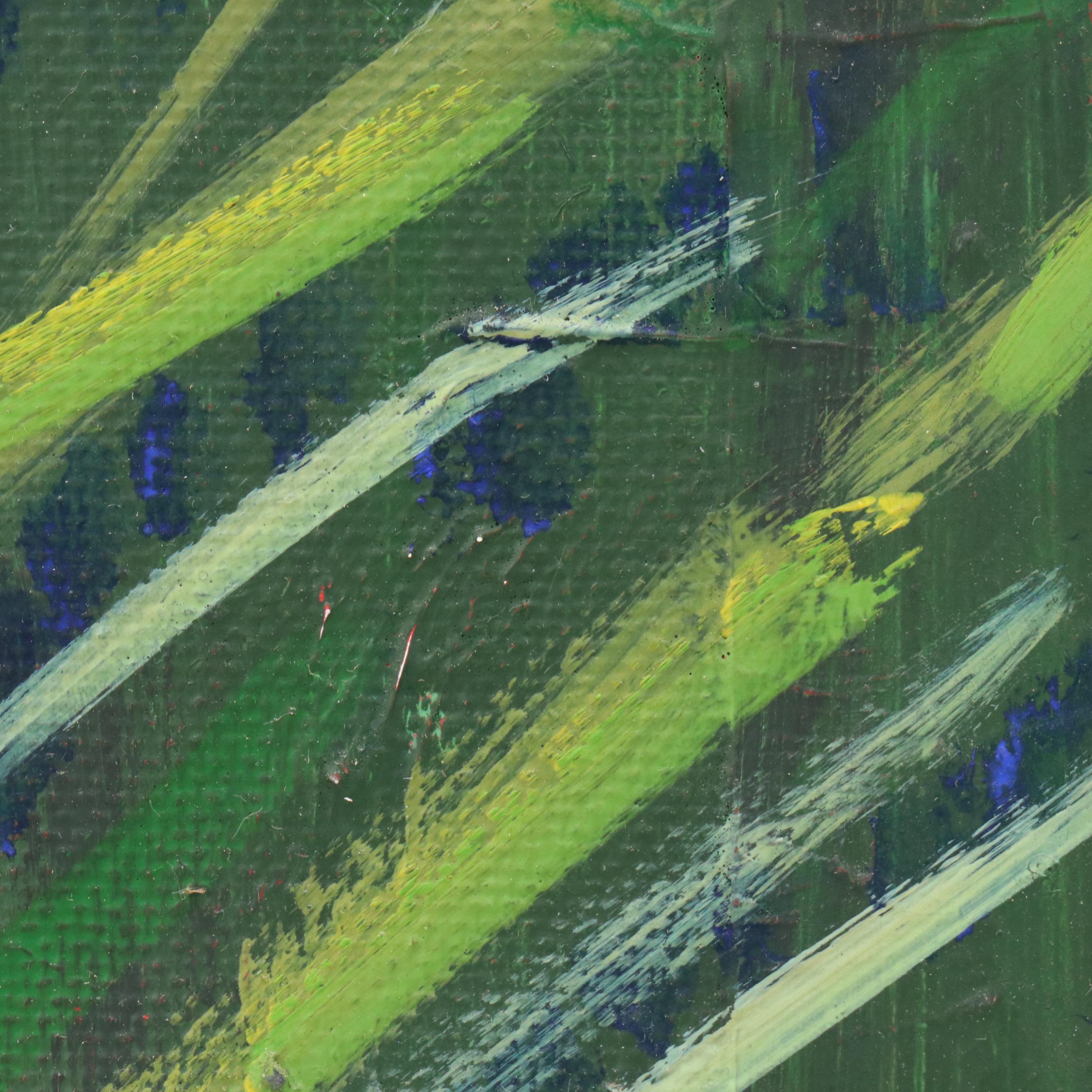 Janice Guttman Close-Up View Acrylic Painting of Flowers in Lawn, 1992