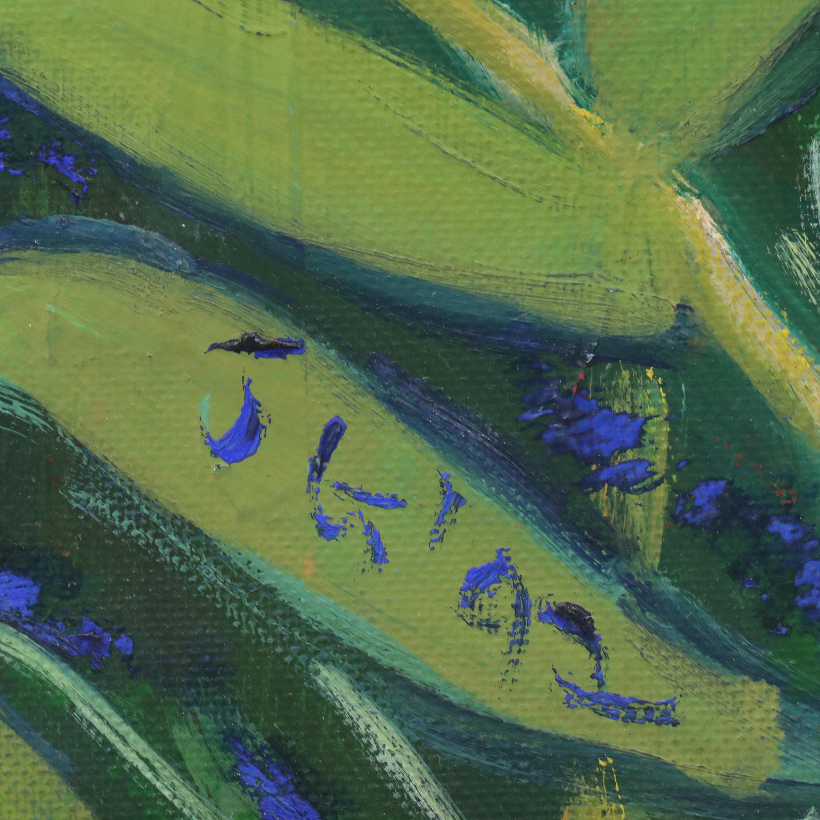 Janice Guttman Close-Up View Acrylic Painting of Flowers in Lawn, 1992