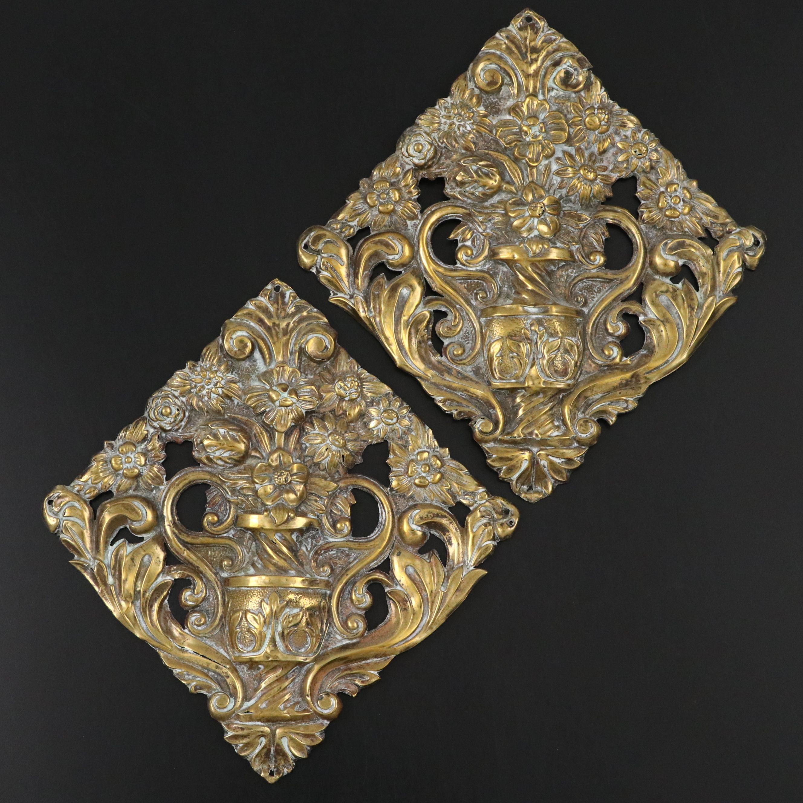Pair of Louis XVI Style Embossed Metal Wall Medallions, 20th Century
