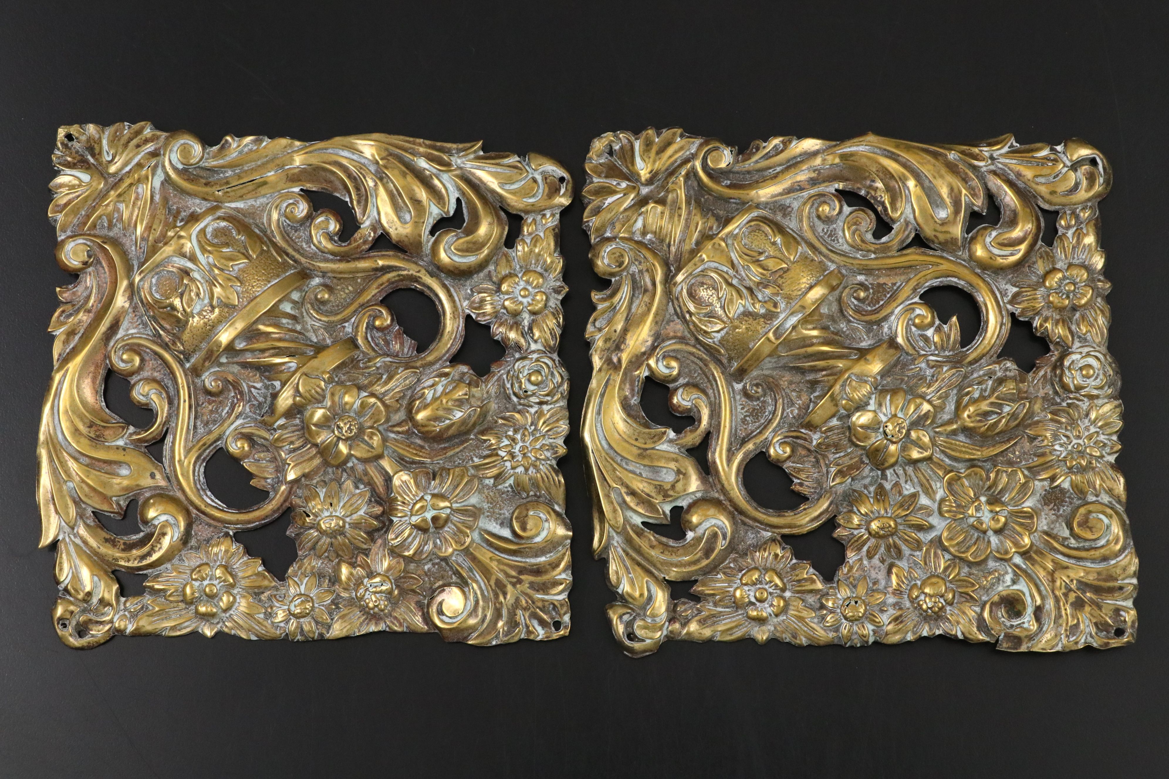 Pair of Louis XVI Style Embossed Metal Wall Medallions, 20th Century