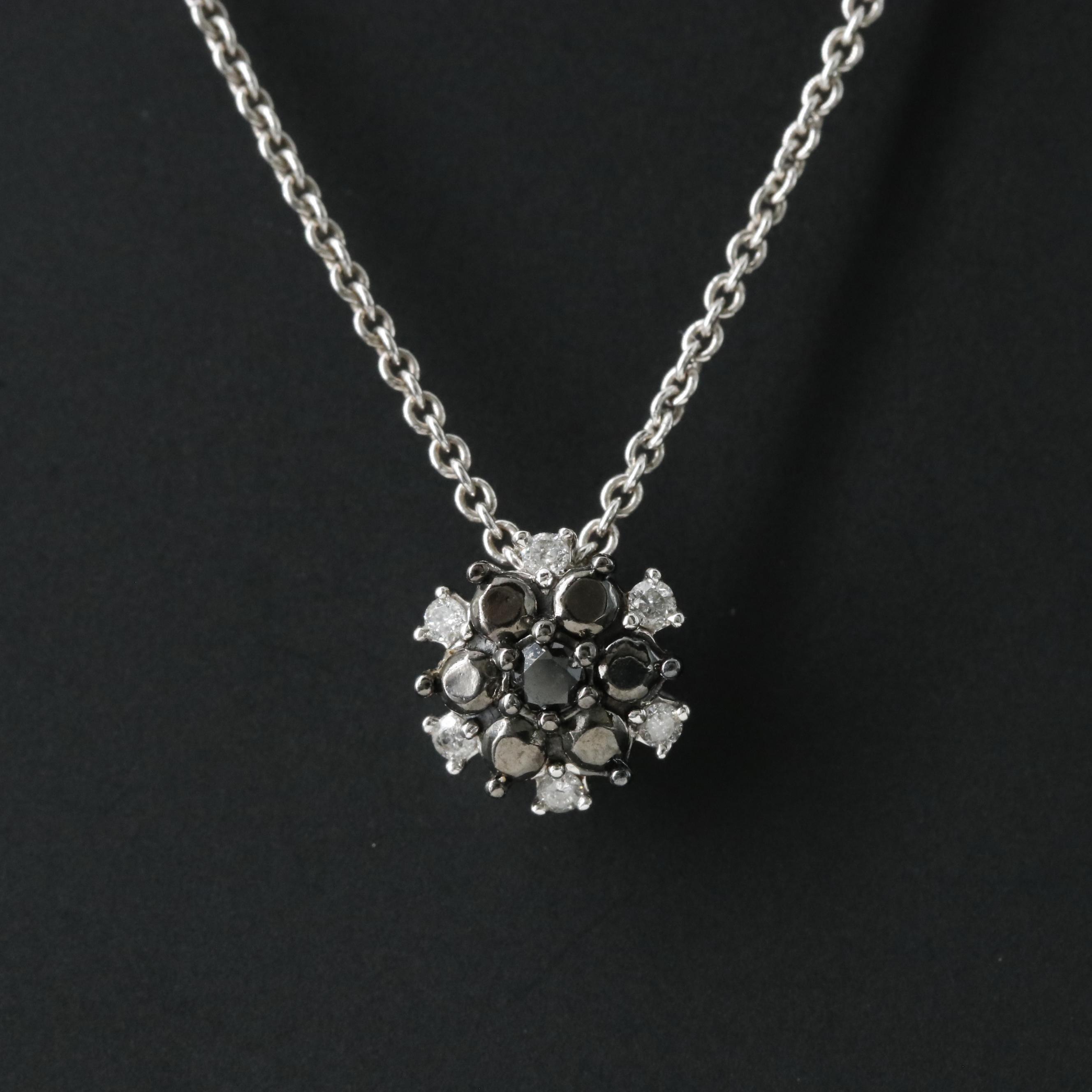 Sterling Diamond Pendant Necklace Including Fancy Black Diamonds