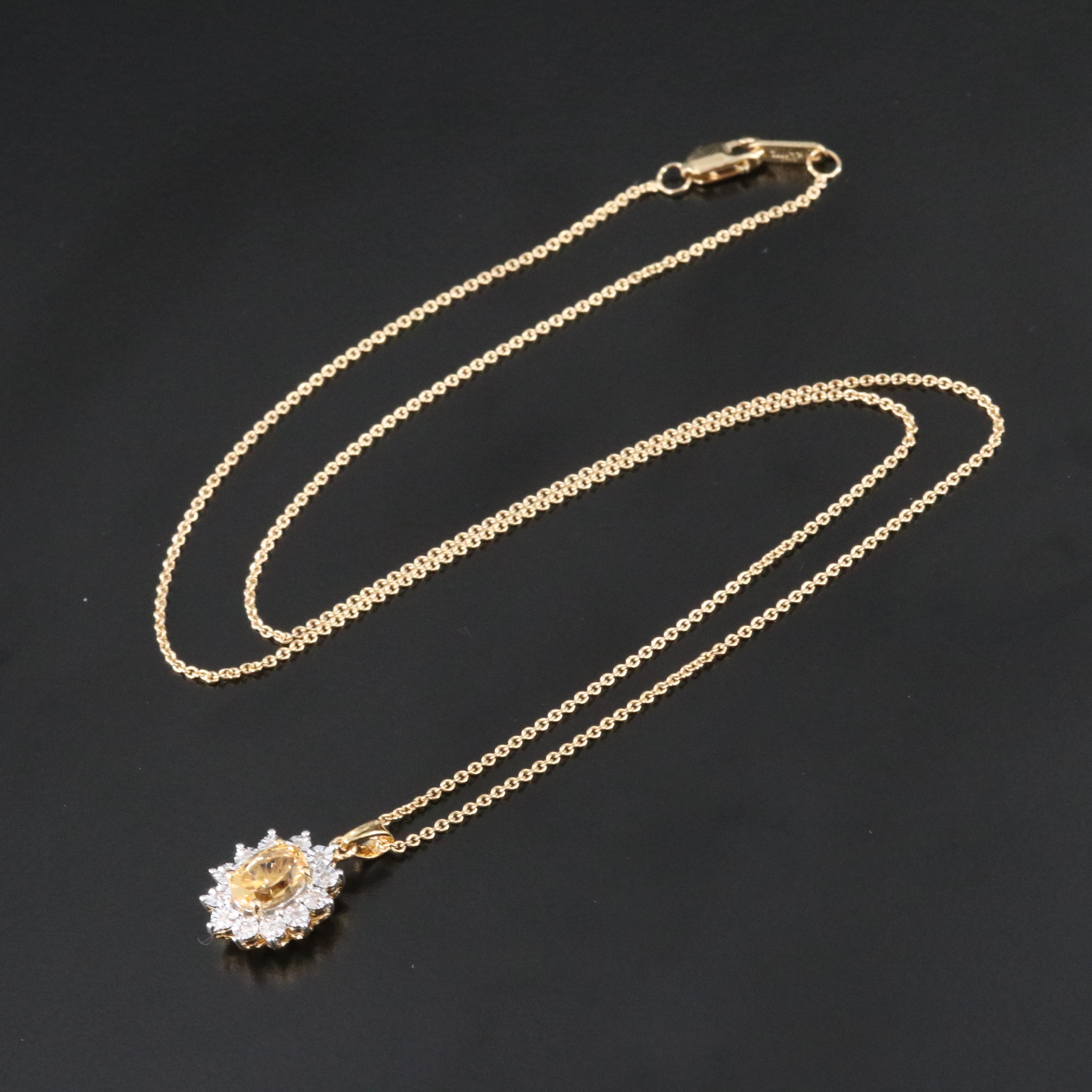 Sterling Citrine and Diamond Pendant Necklace in Gold Tone