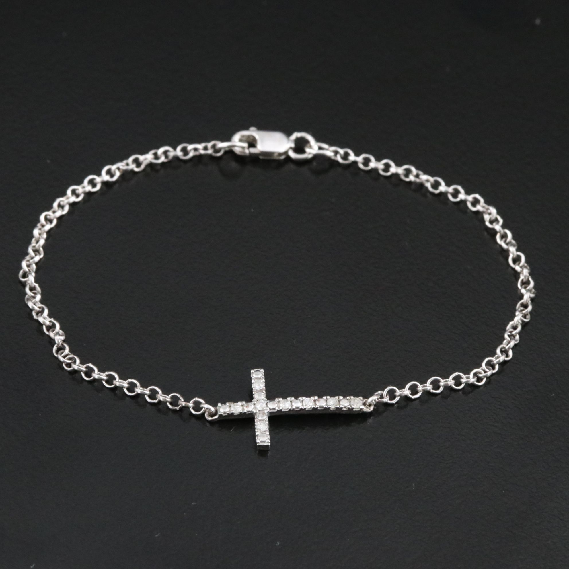 Sterling Diamond Cross Bracelet