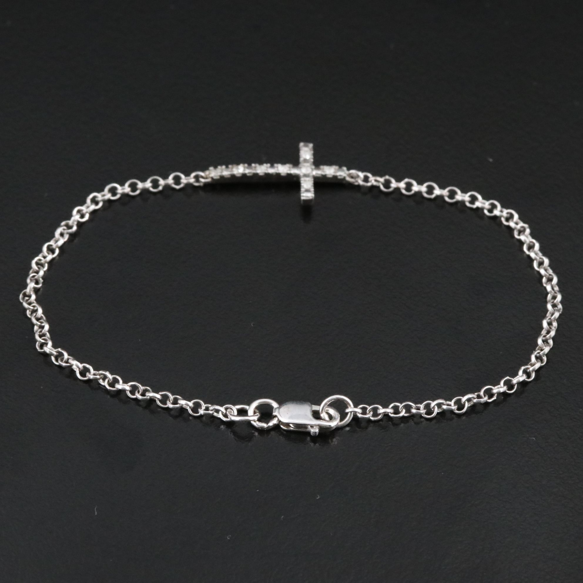 Sterling Diamond Cross Bracelet