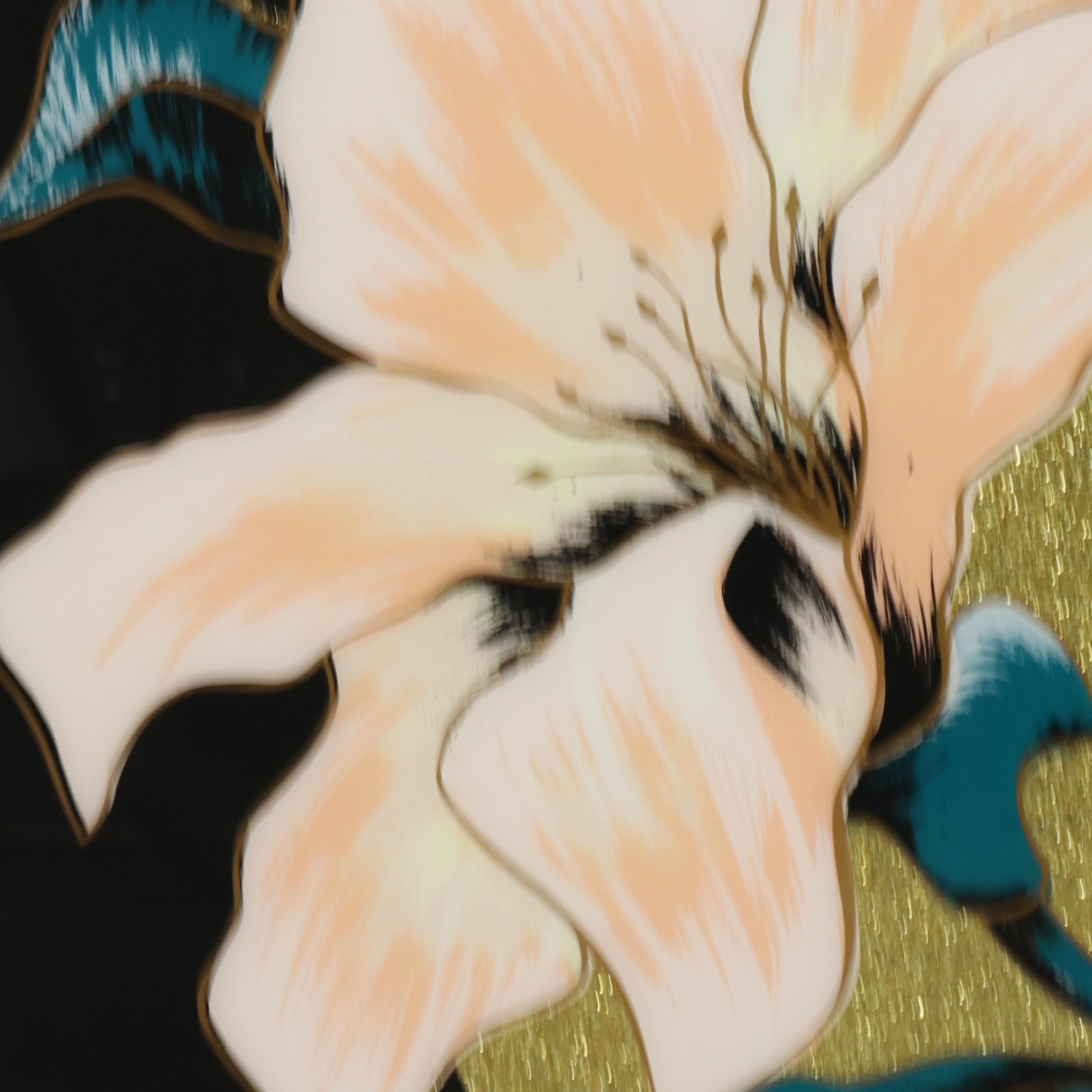 Deco Revival Reverse Glass Print of Flowers and Geometric Motifs