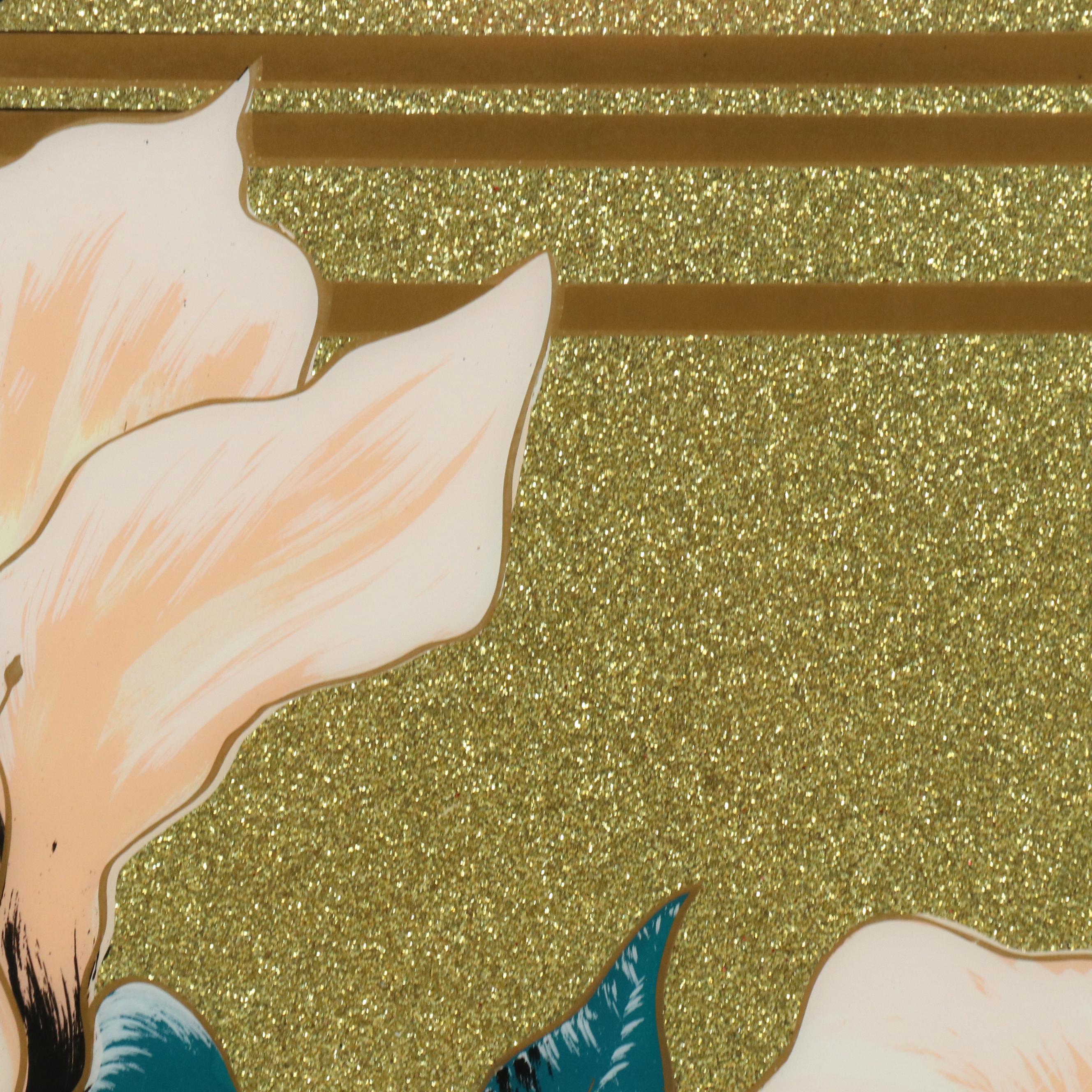 Deco Revival Reverse Glass Print of Flowers and Geometric Motifs