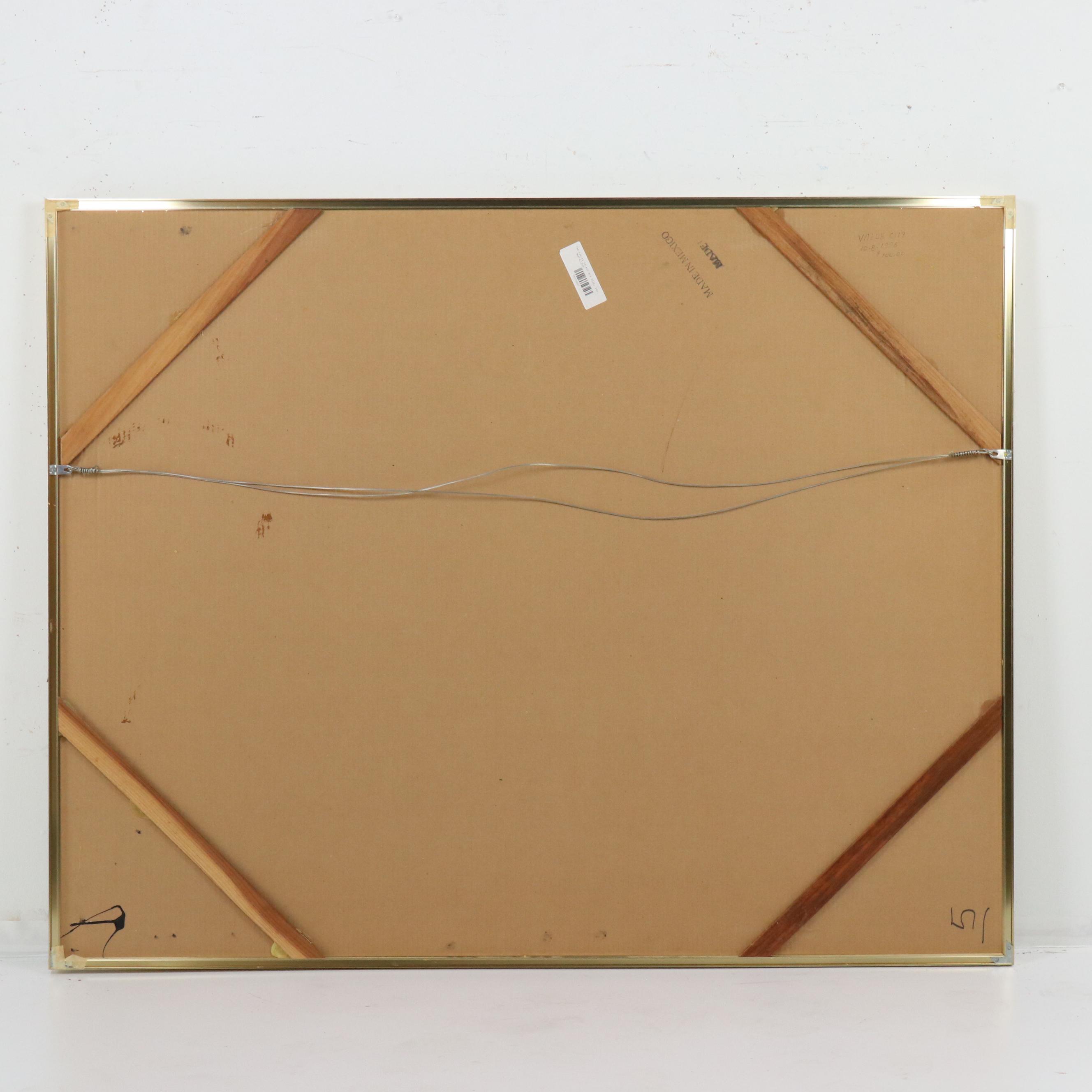 Deco Revival Reverse Glass Print of Flowers and Geometric Motifs