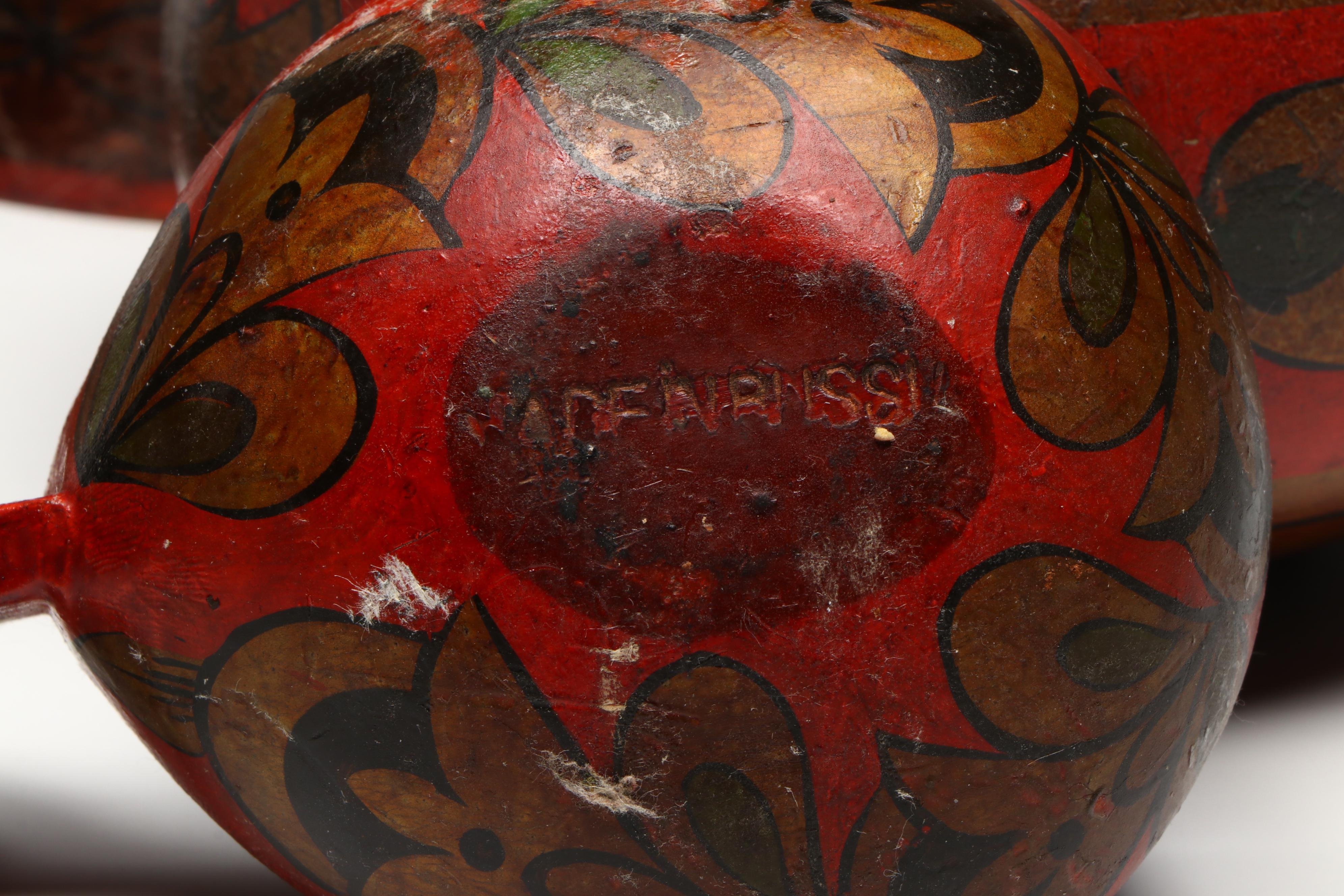 Russian Folk Art Khokhloma Lacquered Wood Jars and Table Accessories, 20th C.