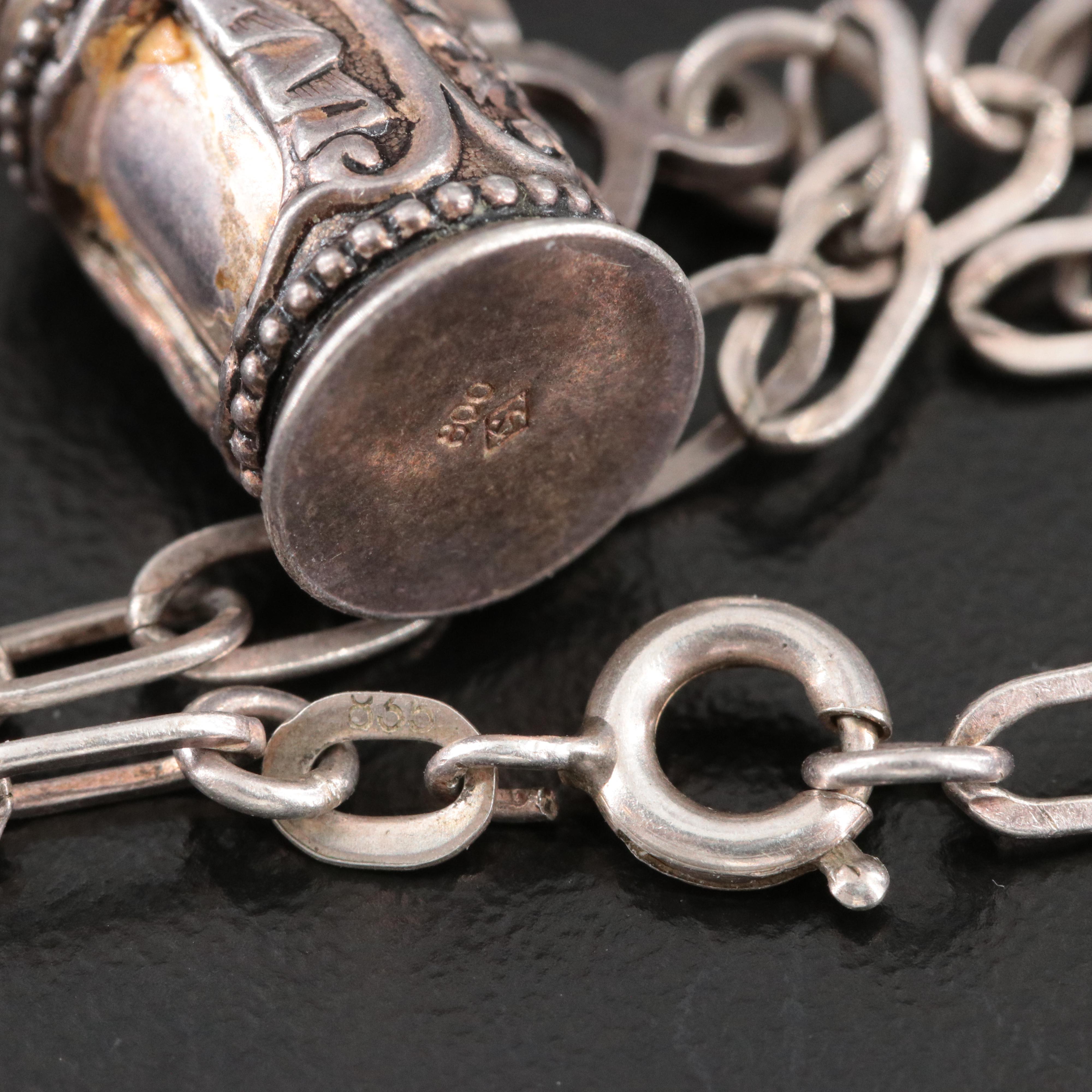 Vintage 835 Silver Charm Bracelet with 800 Silver and Enamel Travel Charms