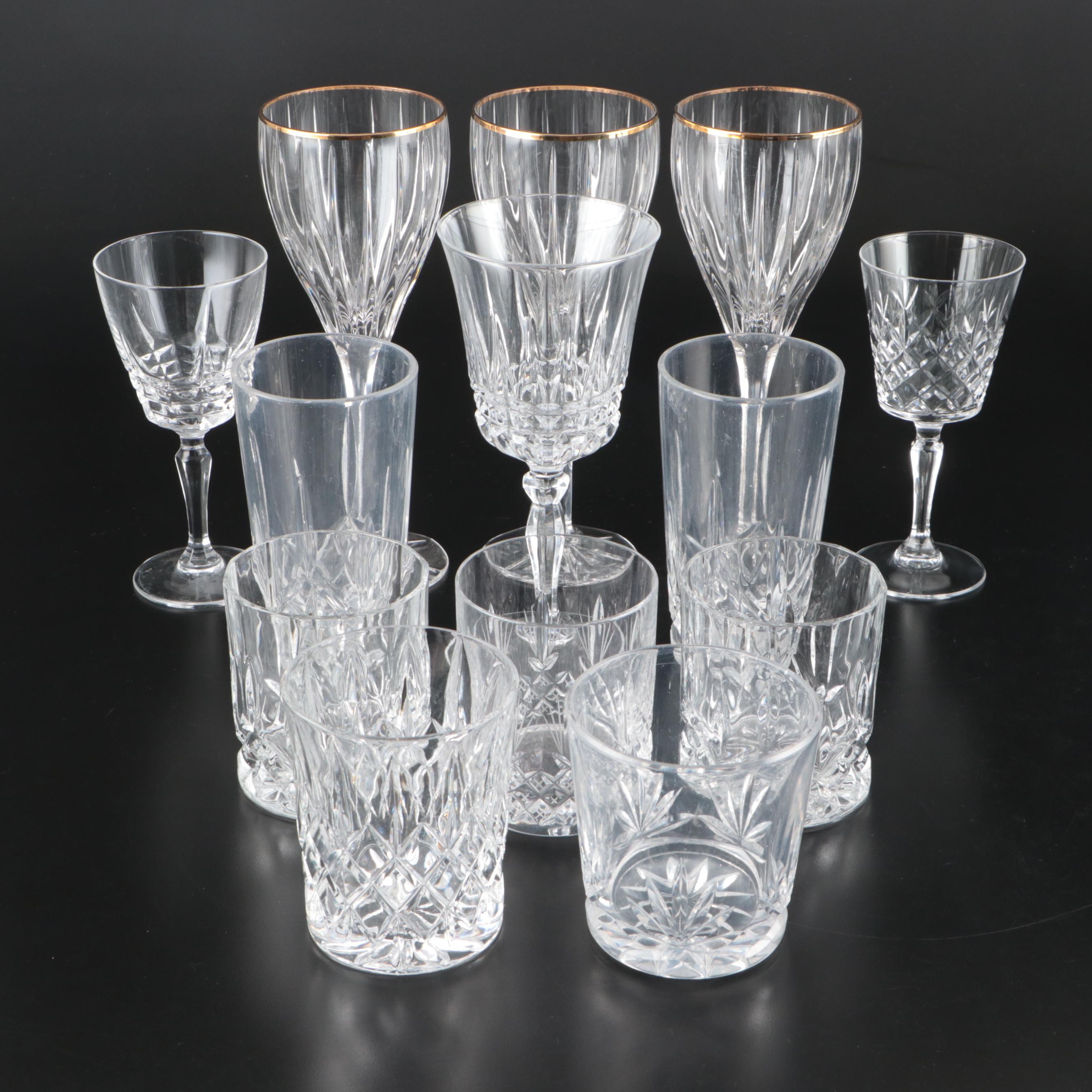 Crystal Wine Glasses with Other Old Fashioned Glasses and Tumblers