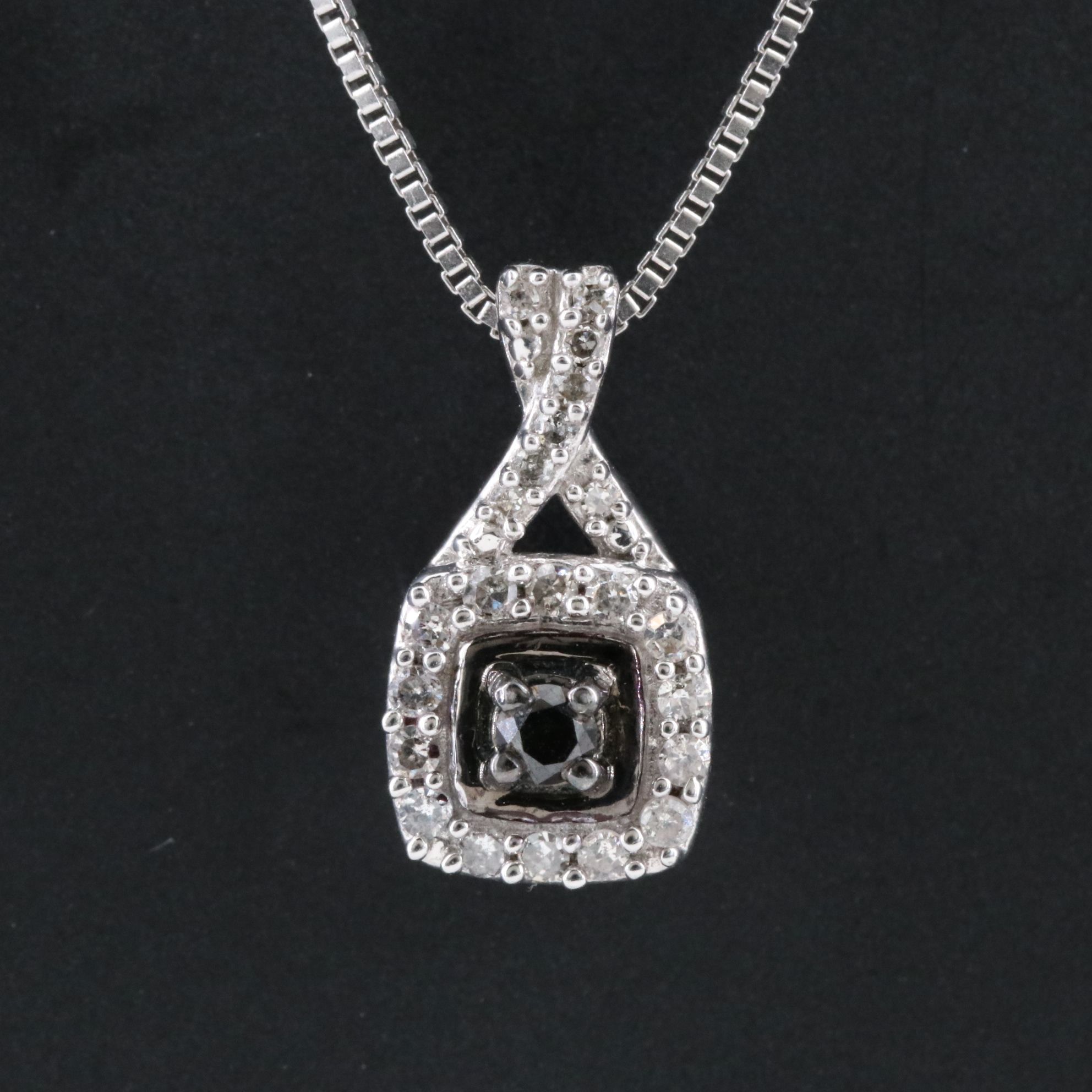 Sterling Diamond Pendant Necklace Including Fancy Black Diamonds