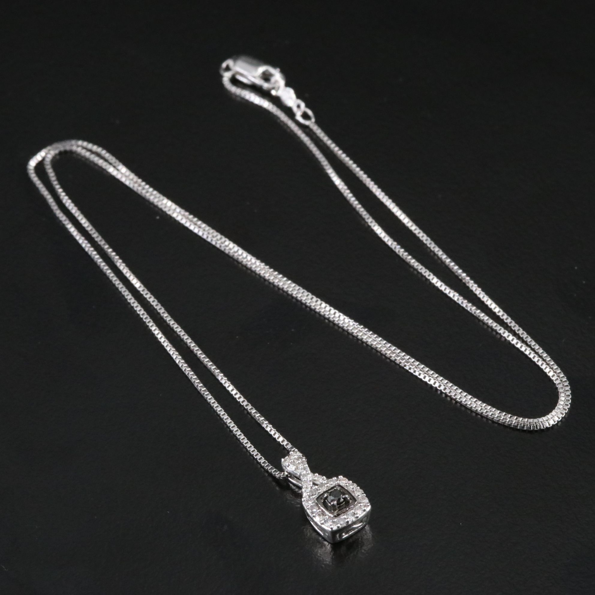 Sterling Diamond Pendant Necklace Including Fancy Black Diamonds