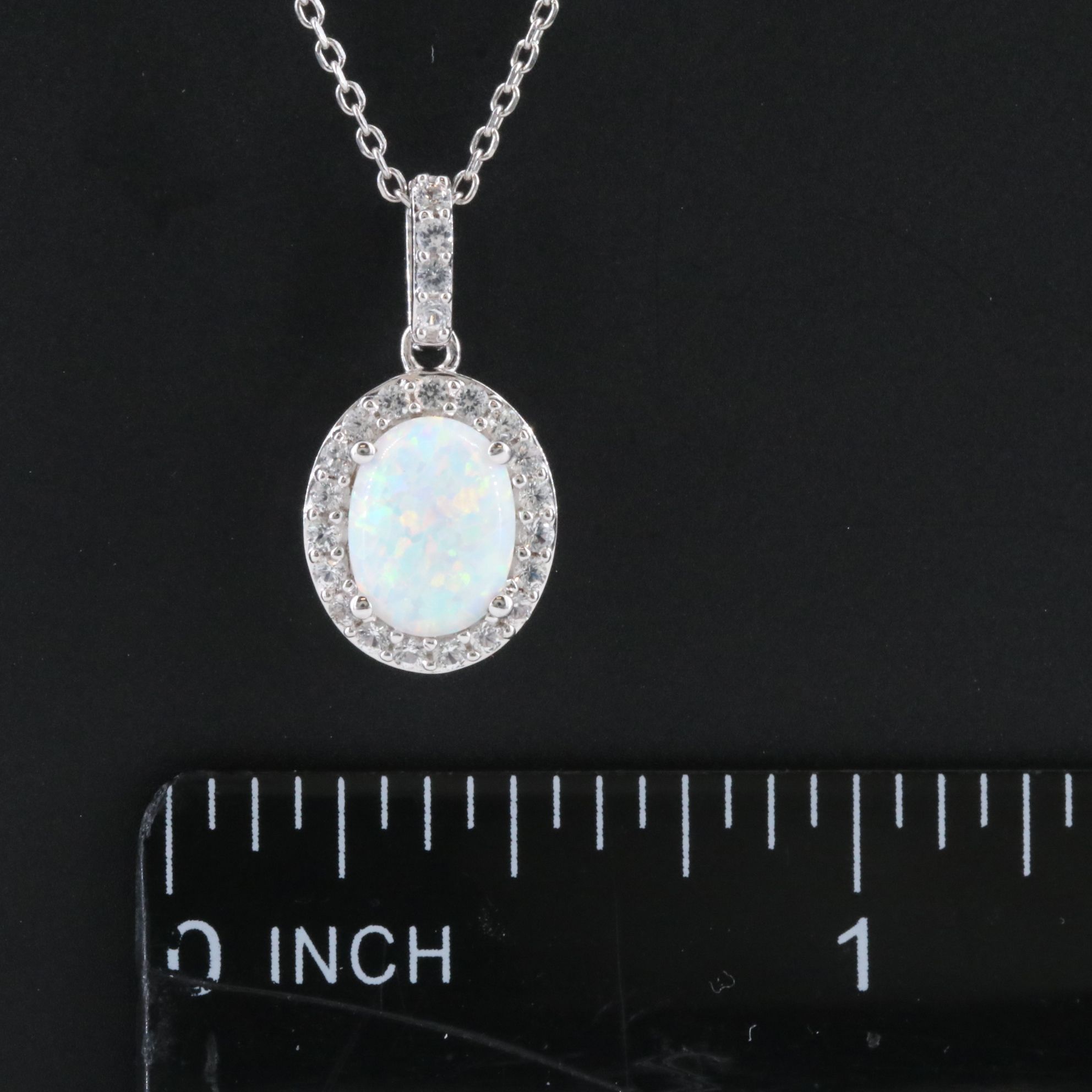 Sterling Opal and White Sapphire Pendant Necklace