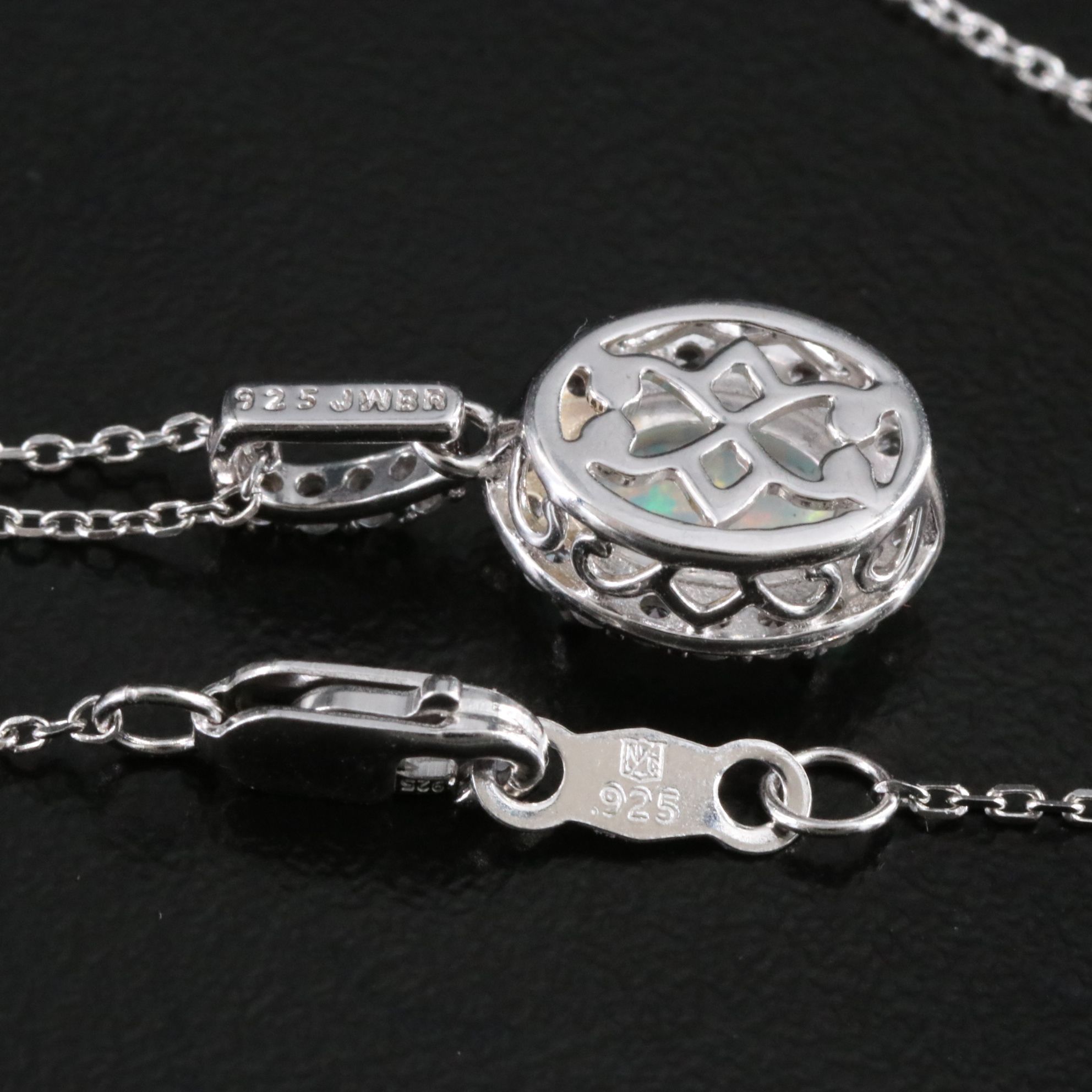 Sterling Opal and White Sapphire Pendant Necklace