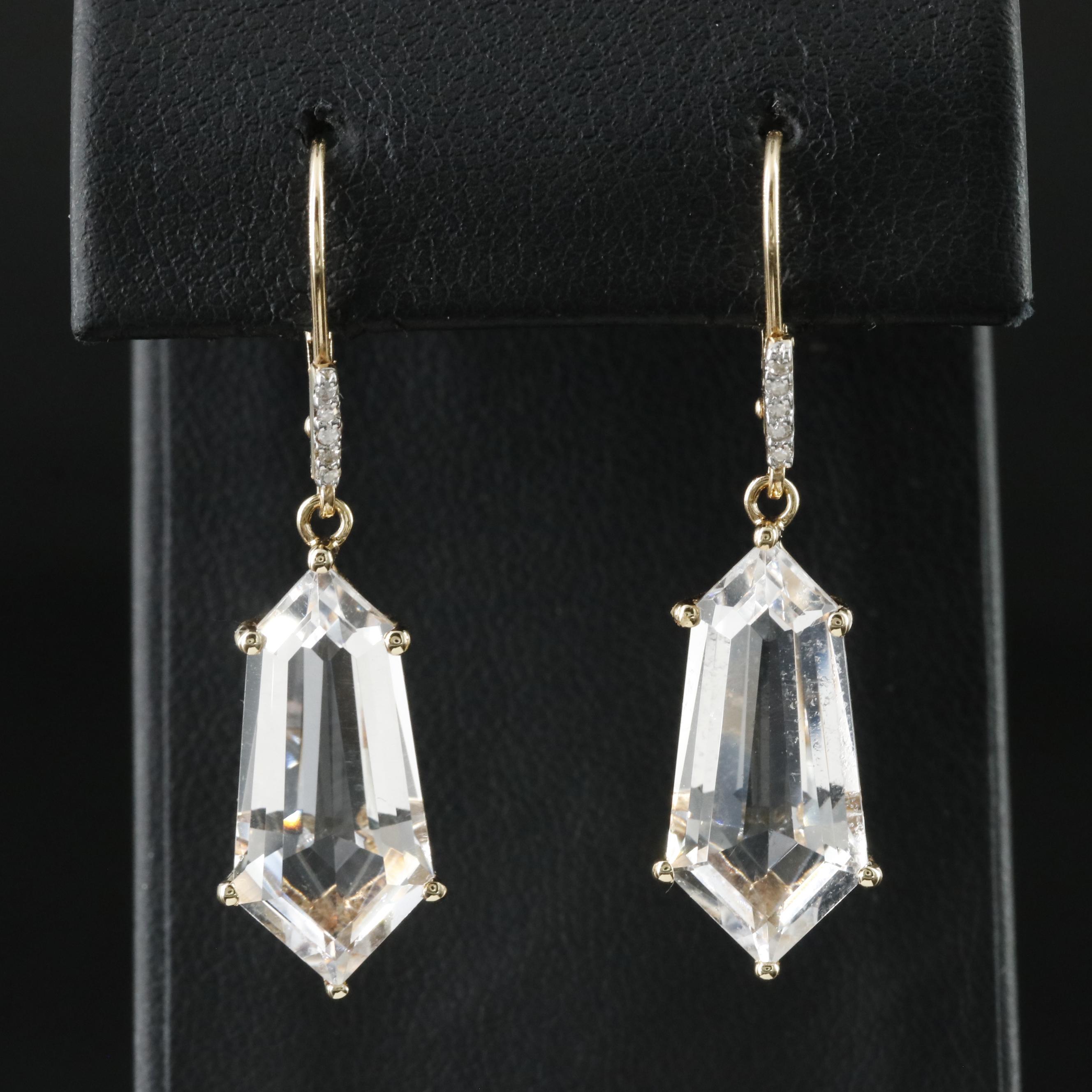 14K Aquamarine and Diamond Drop Earrings