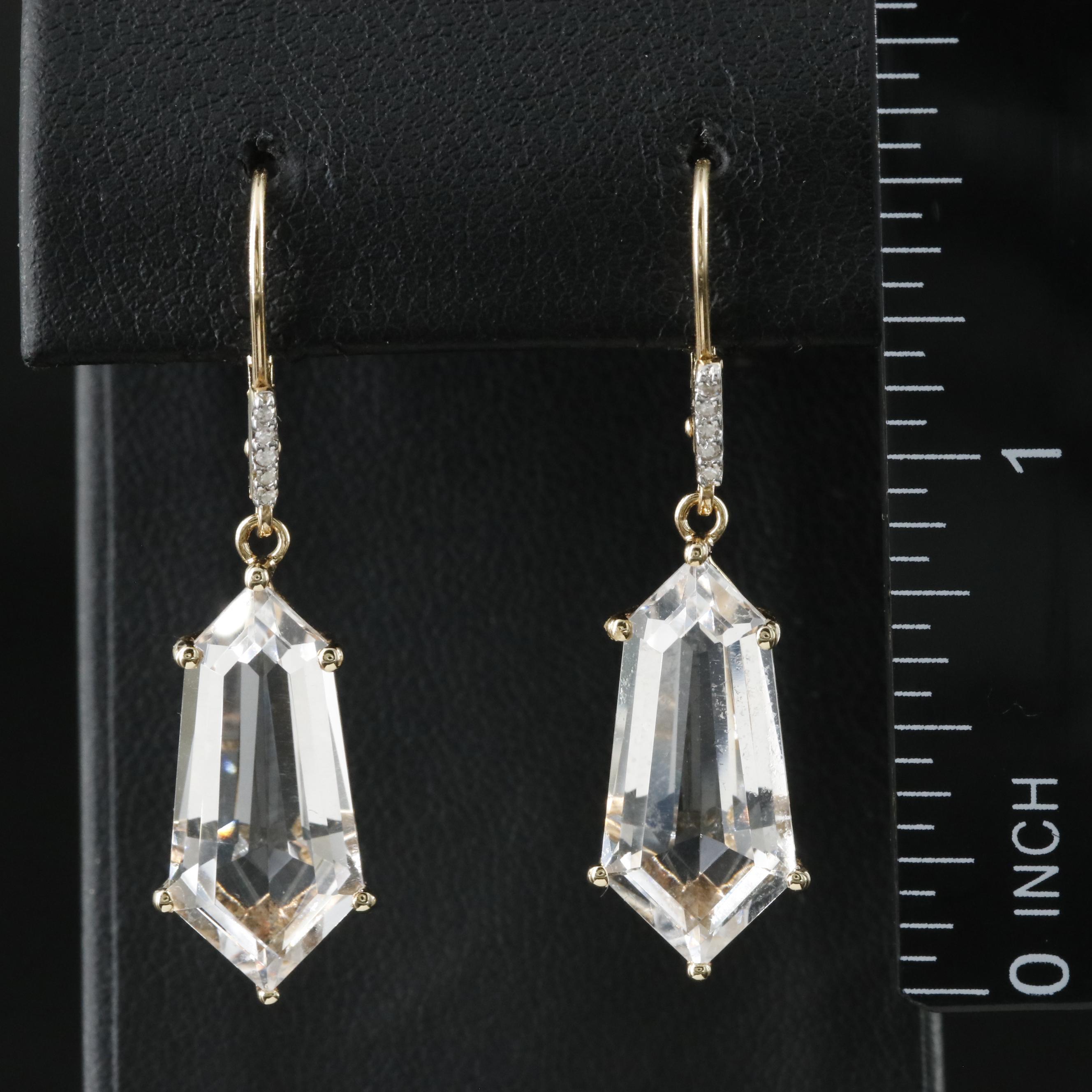 14K Aquamarine and Diamond Drop Earrings