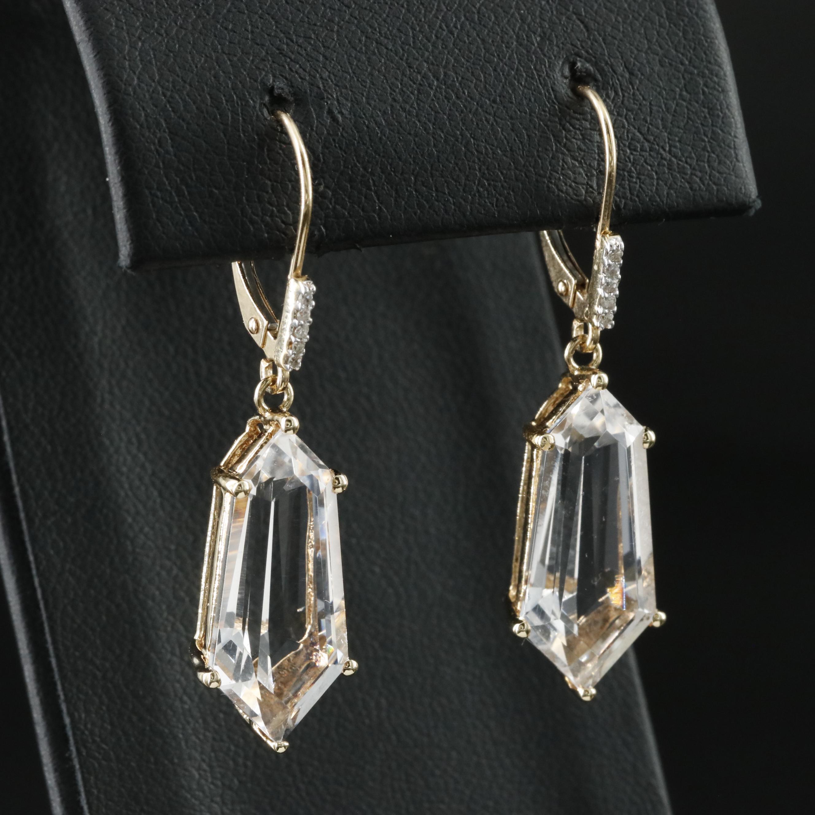 14K Aquamarine and Diamond Drop Earrings