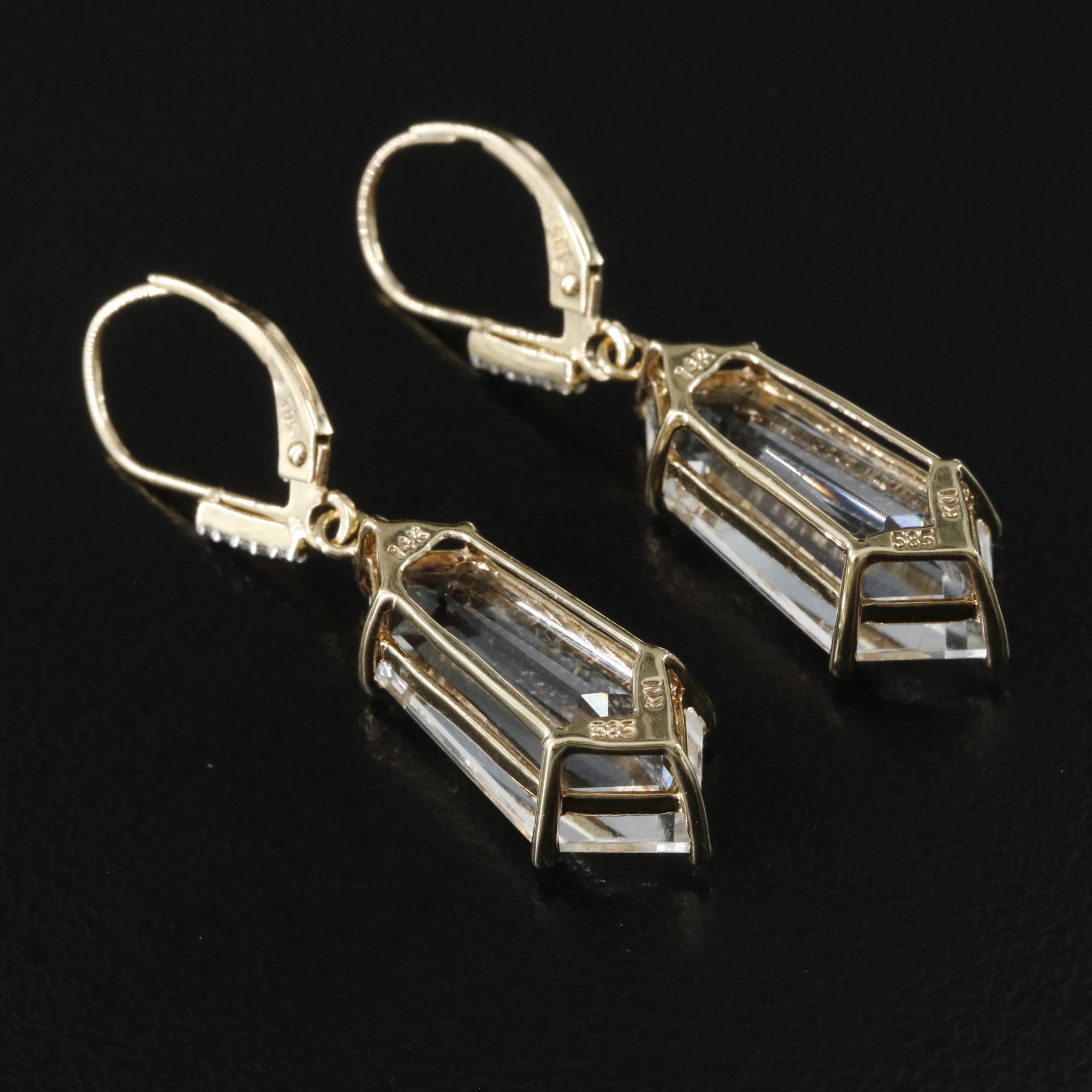 14K Aquamarine and Diamond Drop Earrings