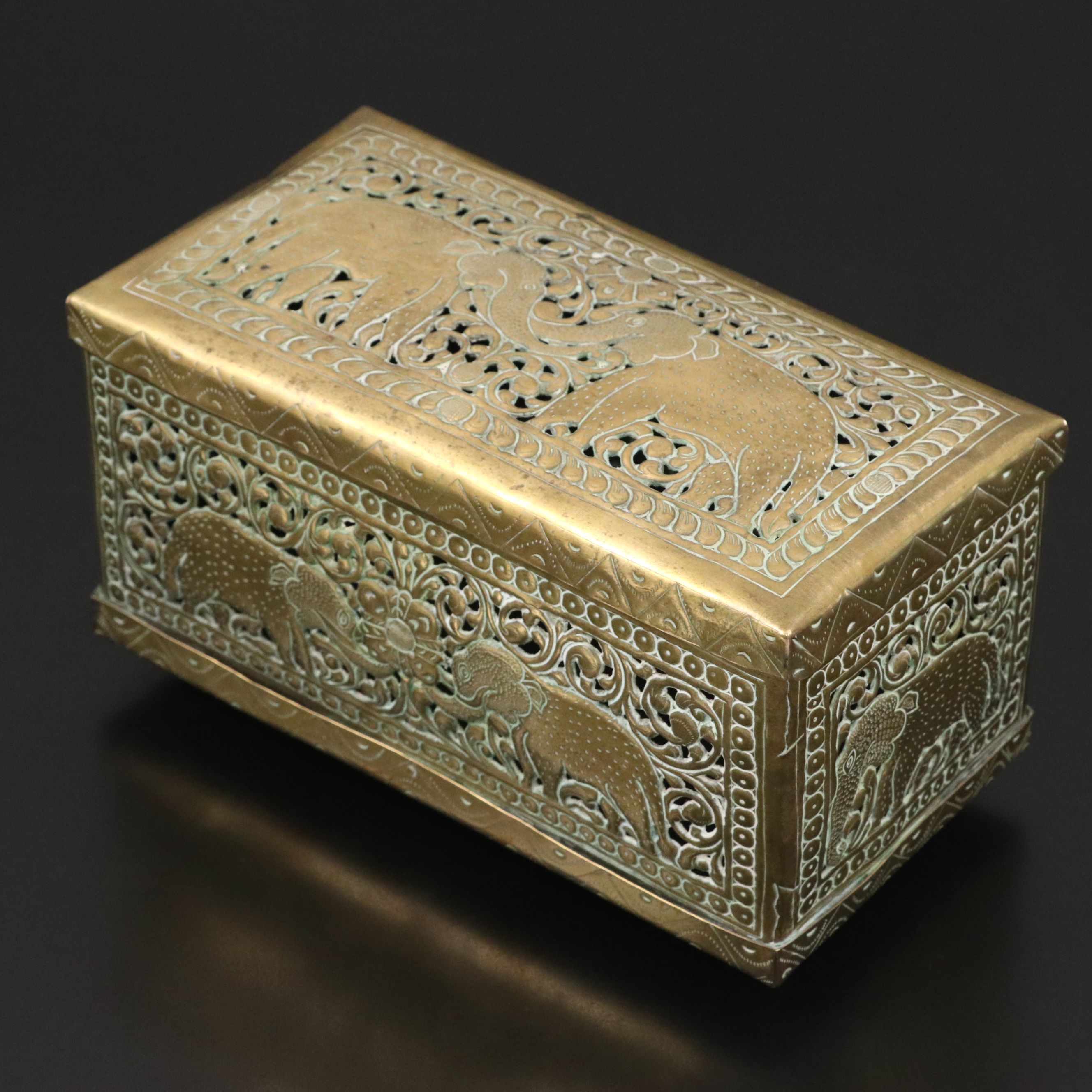 Indian Pierced Brass Elephant Box