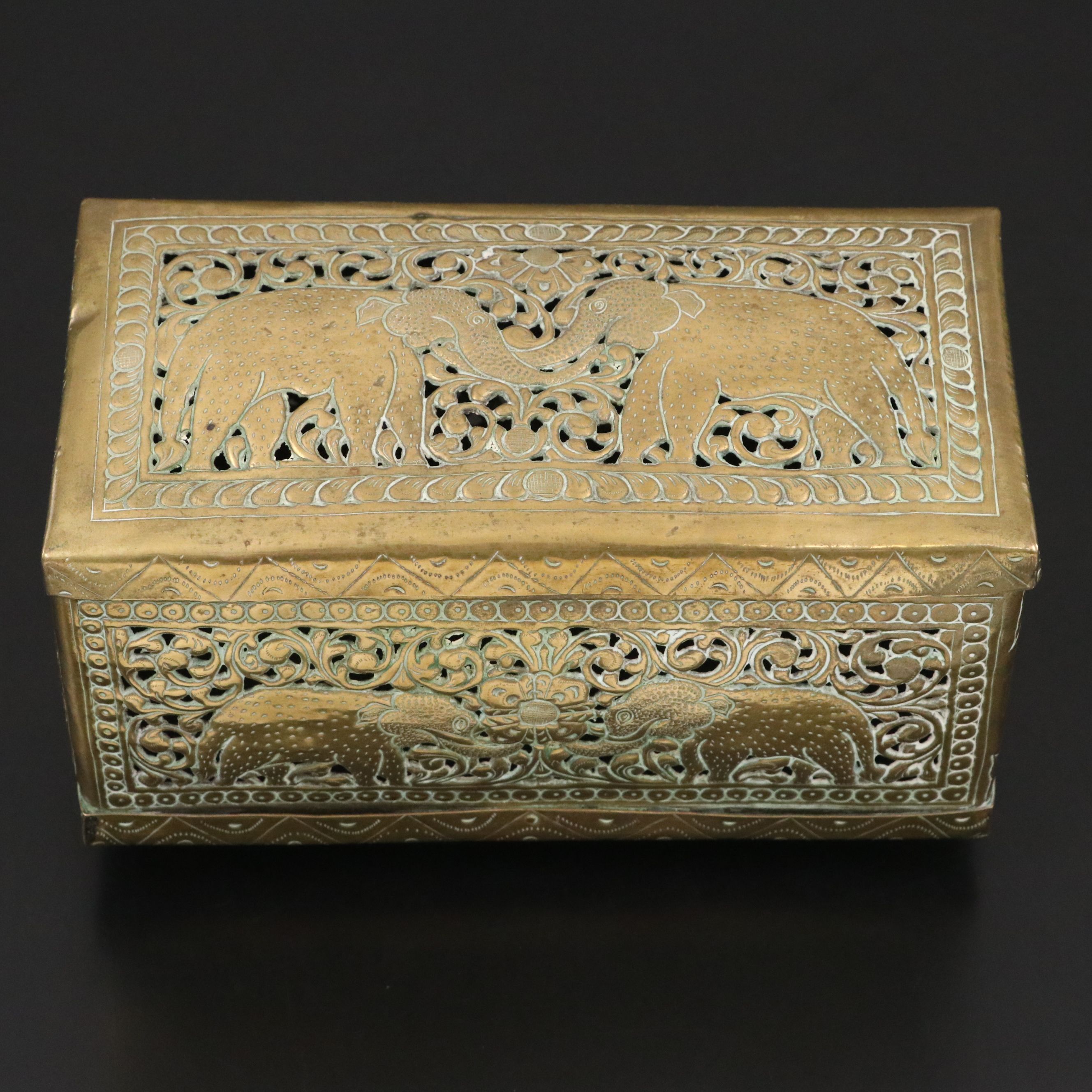 Indian Pierced Brass Elephant Box