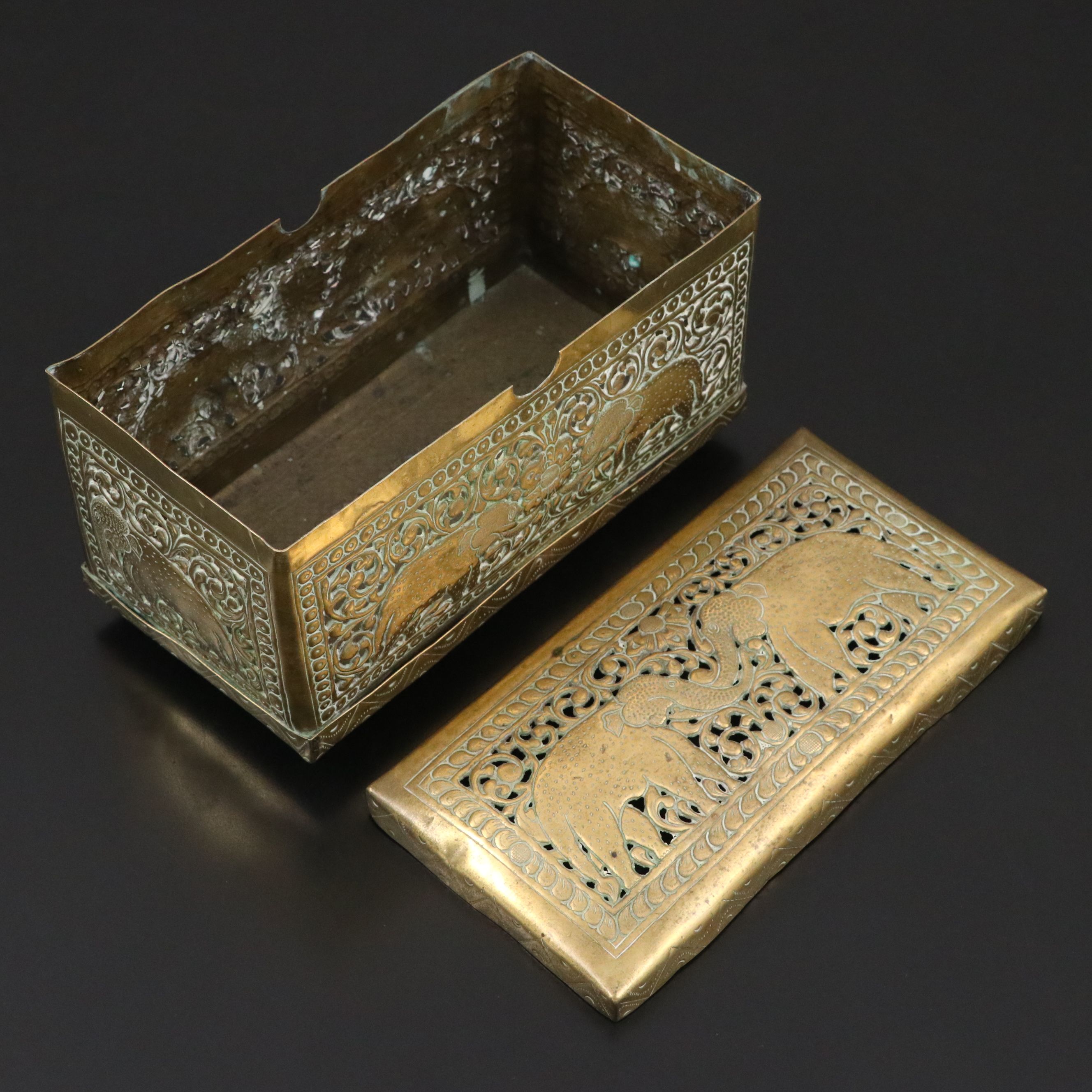 Indian Pierced Brass Elephant Box