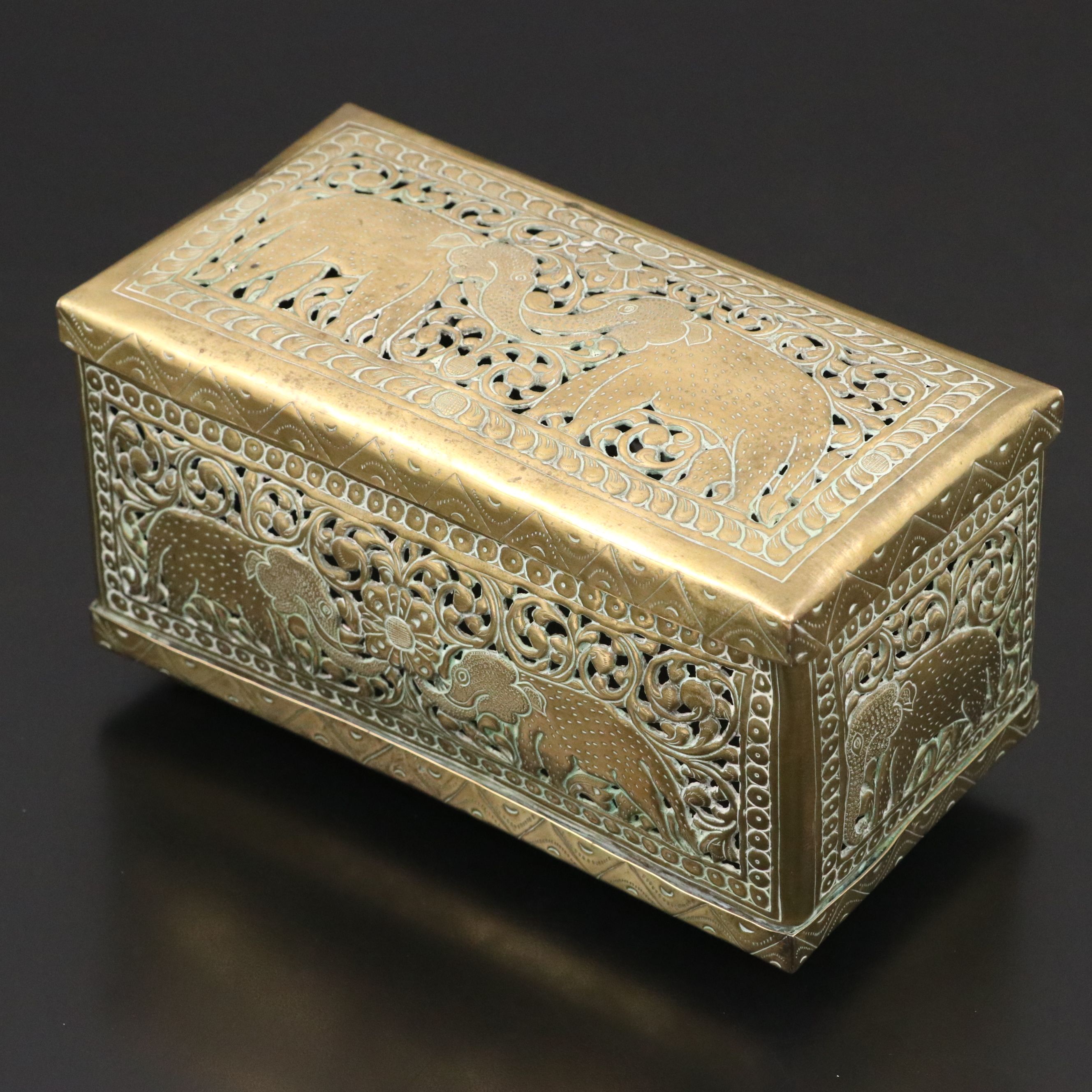 Indian Pierced Brass Elephant Box
