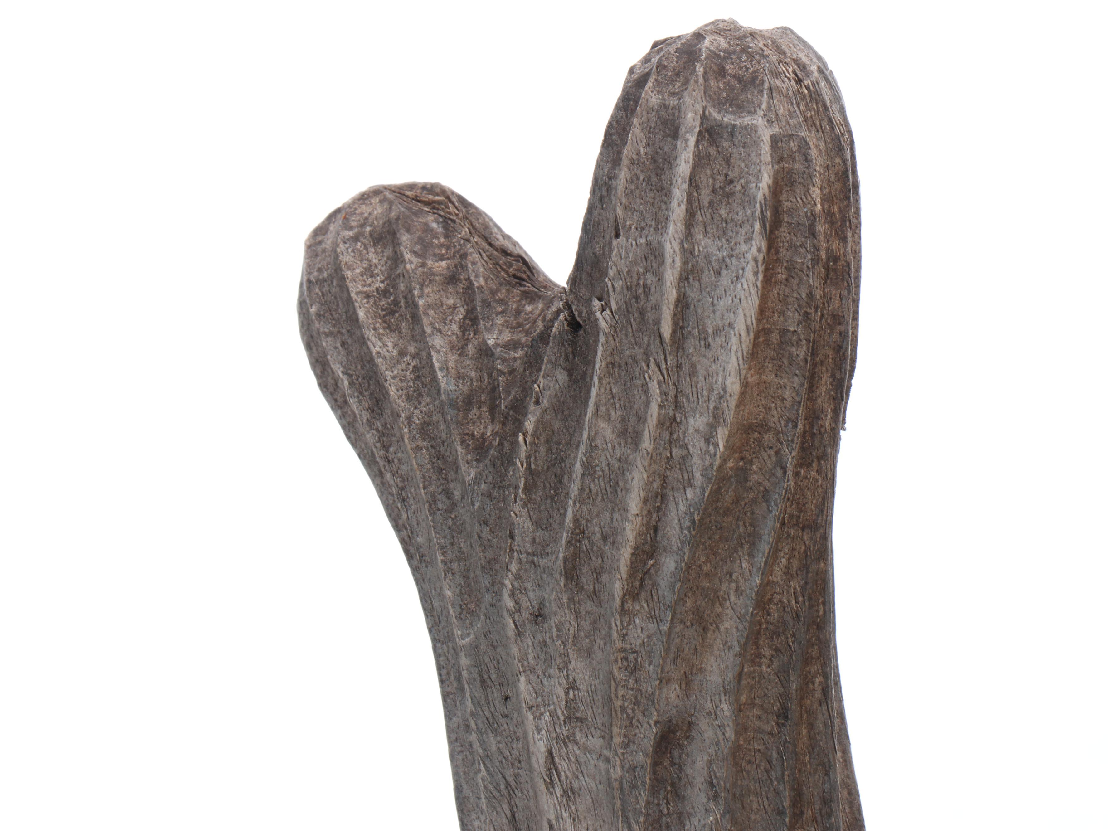 Hand-Carved Wooden Cactus with Tessellated Wood Pot