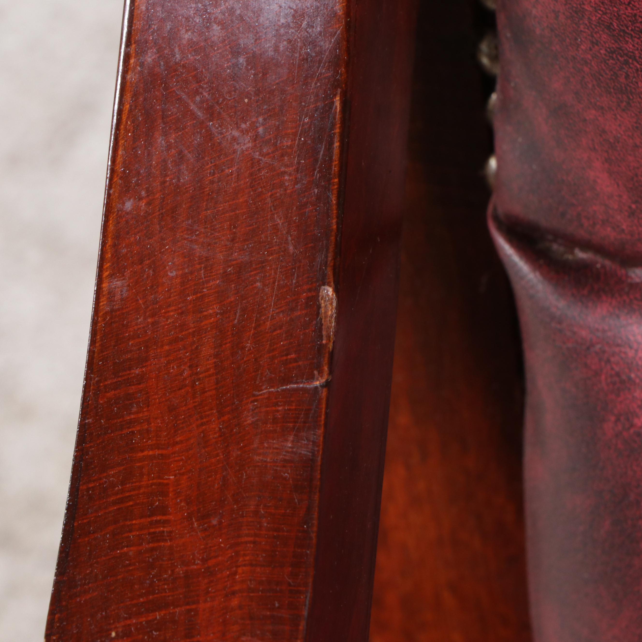 Empire Style Brass Mount Button-Tufted Faux Leather and Wood Armchair