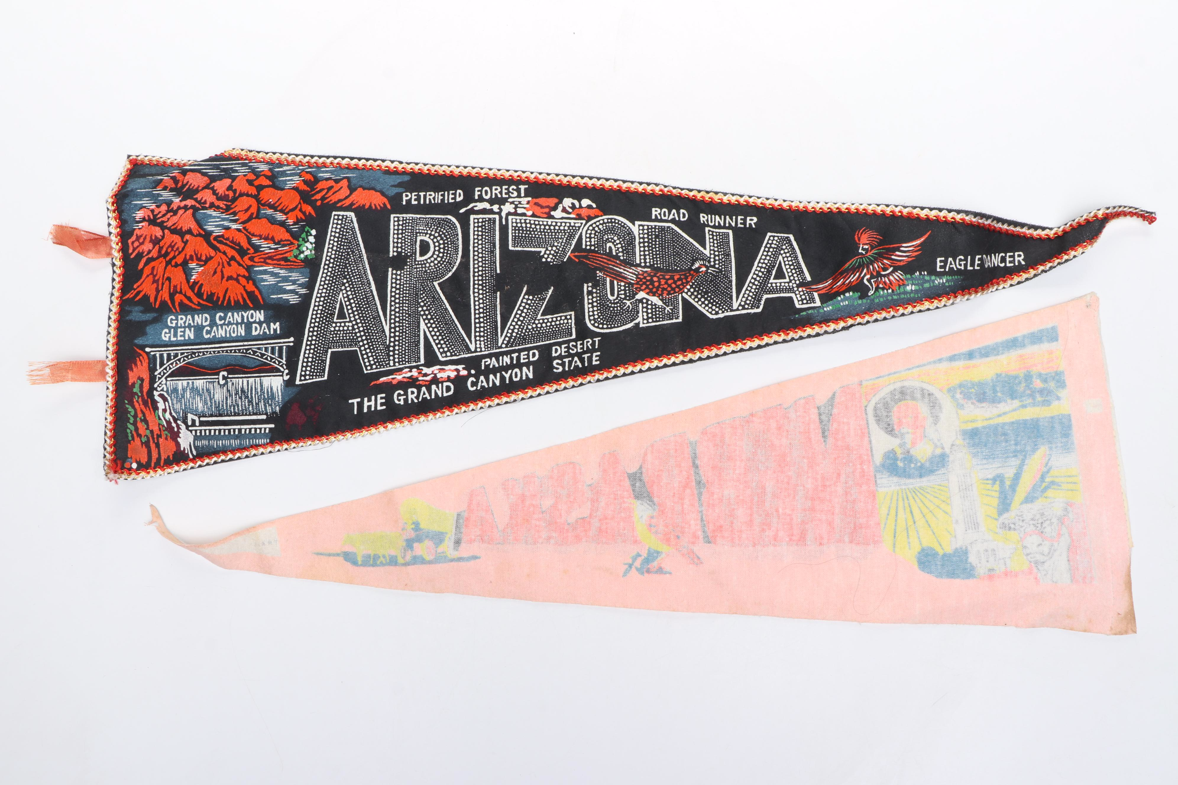 Nebraska, Arizona, and Other State Pennants with Cowboy Capital Feed Bag