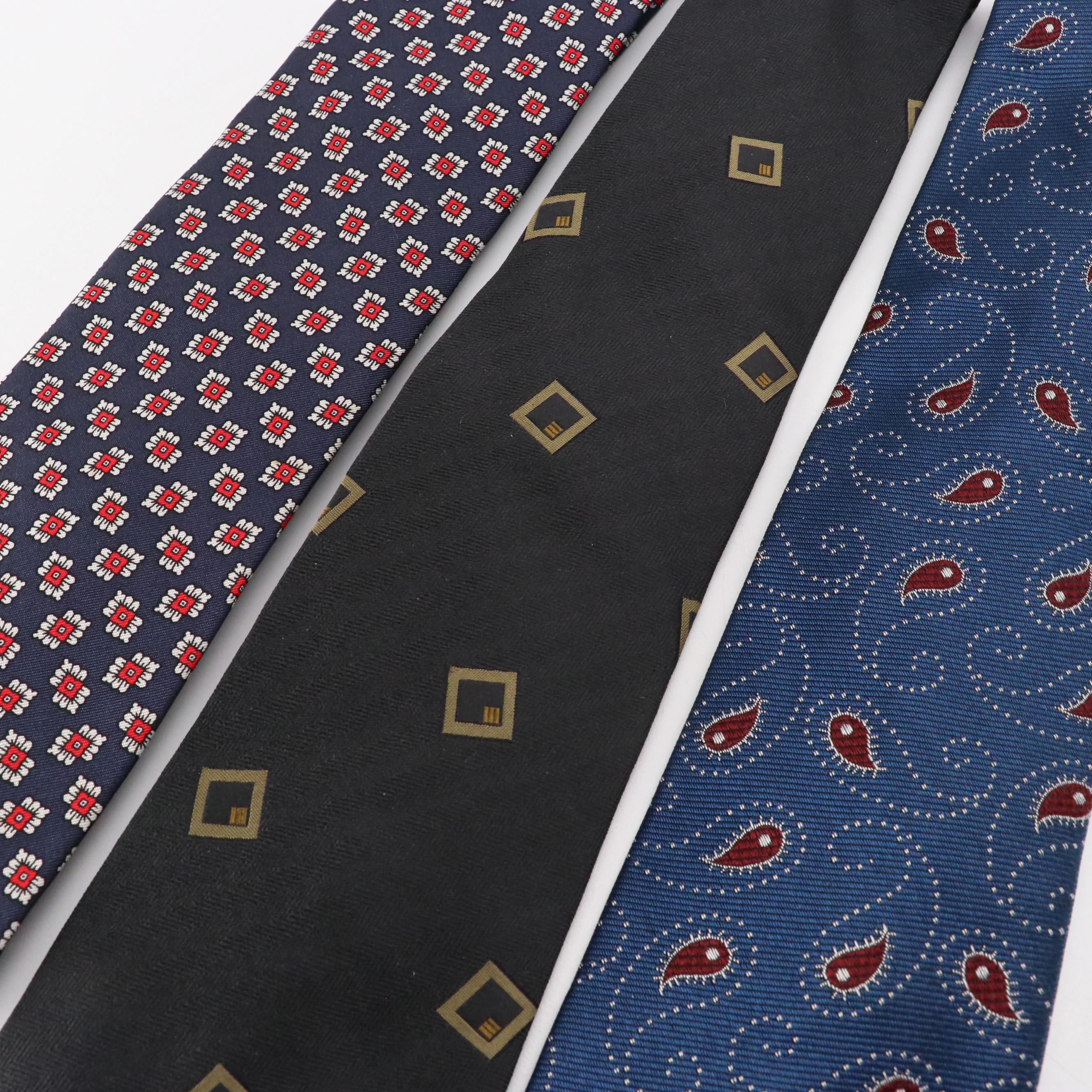 Vintage Burberrys and Giorgio Armani Silk Multicolor Printed Neckties
