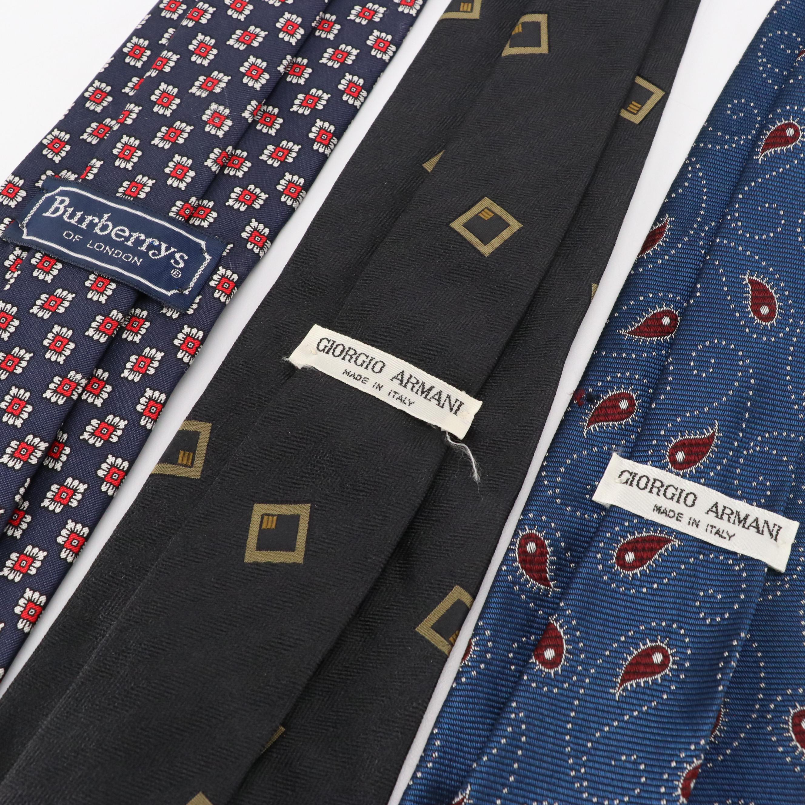 Vintage Burberrys and Giorgio Armani Silk Multicolor Printed Neckties