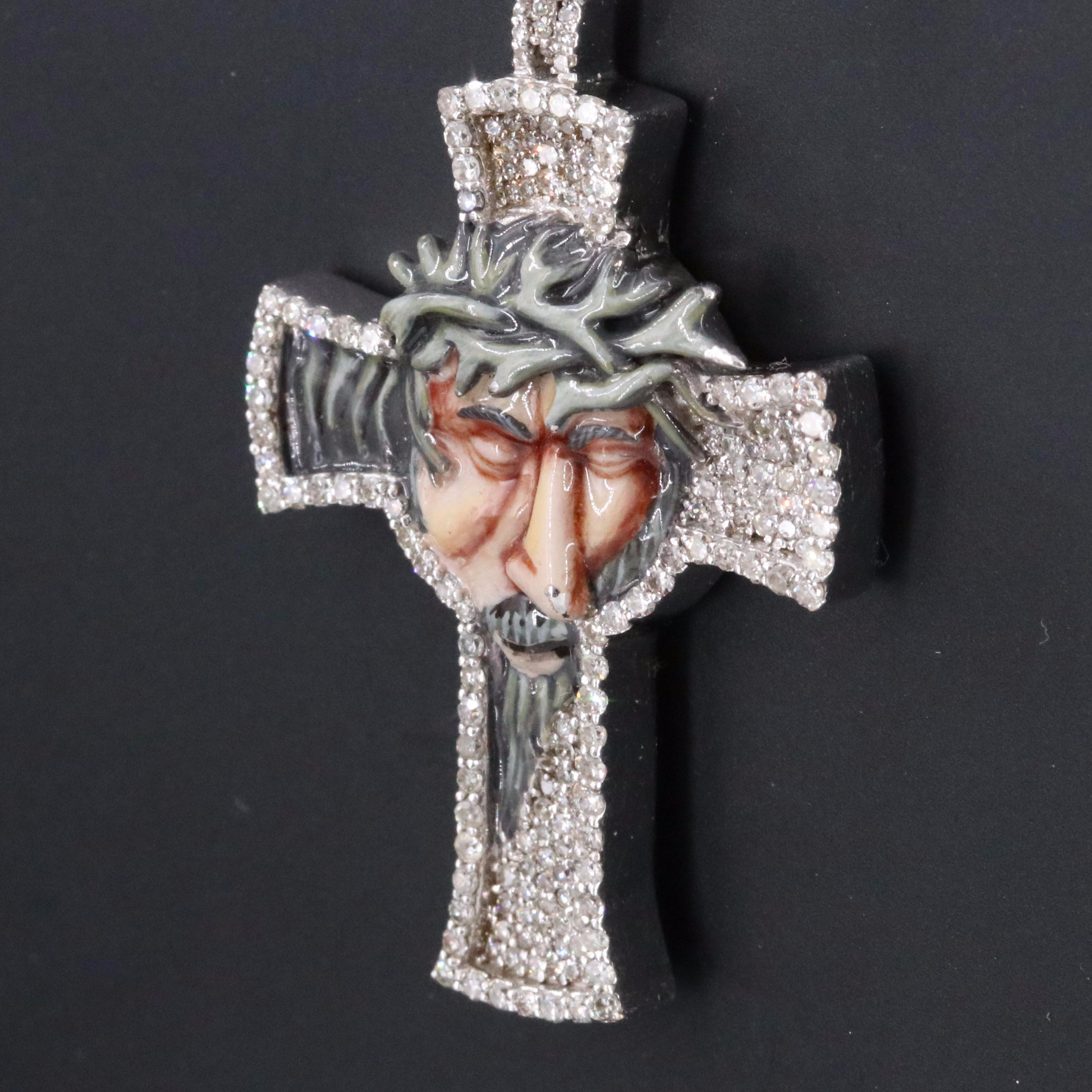 10K 1.17 CTW Diamond and Enamel Figural Cross Pendant