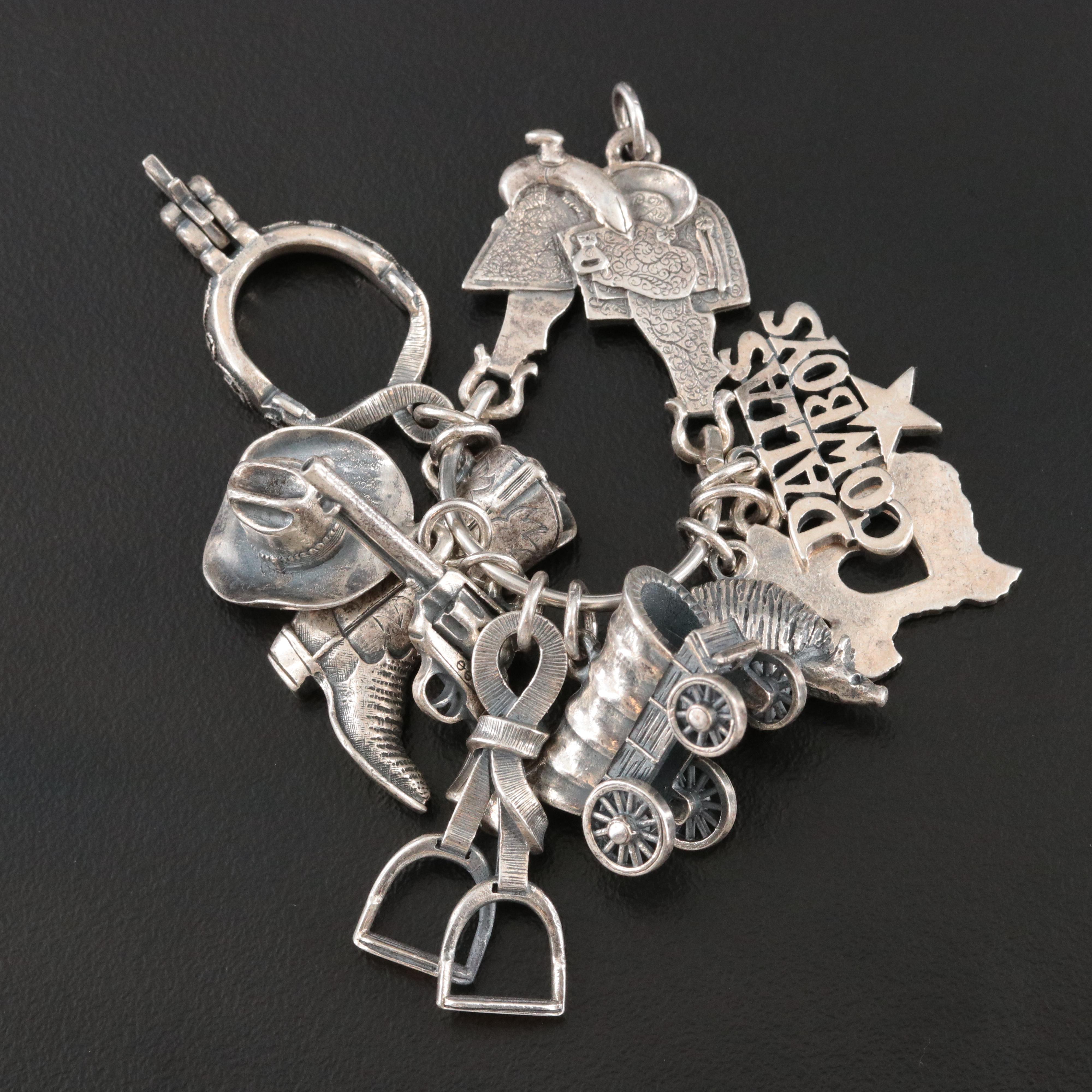 James Avery Sterling Texas Cowboy Charms and Charm Holder
