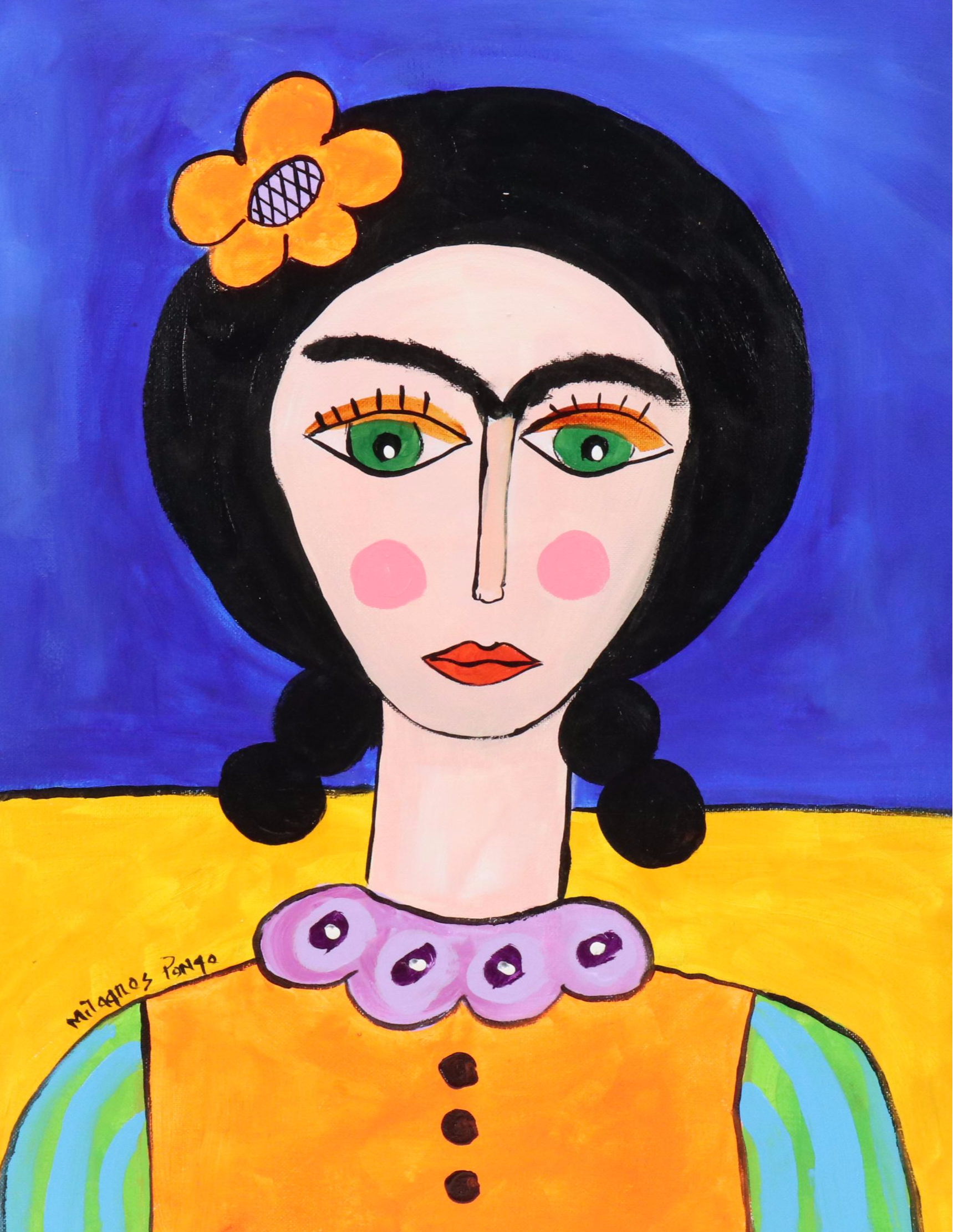Milagros Pongo Stylized Mixed Media Portrait of Frida Kahlo "Matilde"