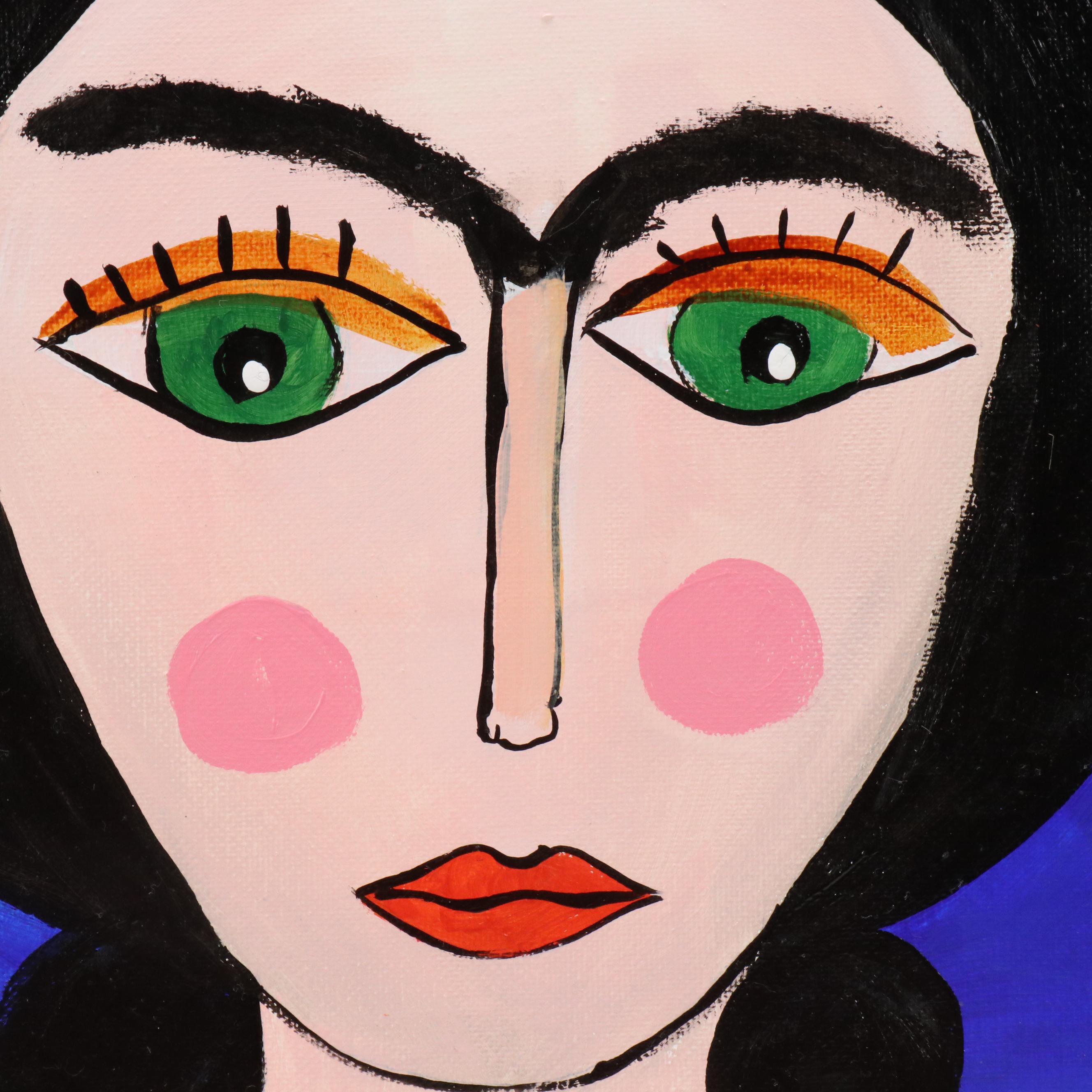 Milagros Pongo Stylized Mixed Media Portrait of Frida Kahlo "Matilde"