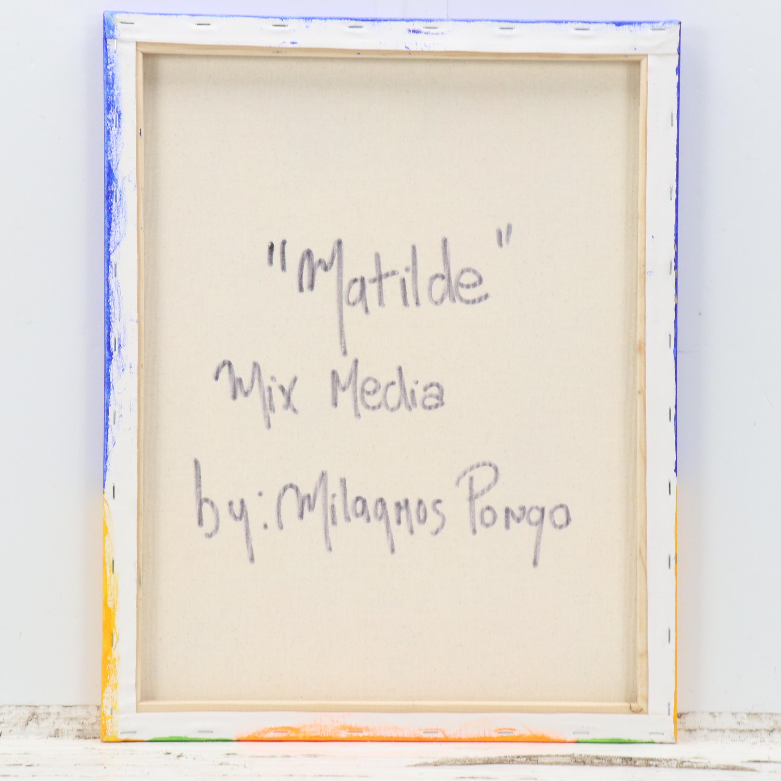 Milagros Pongo Stylized Mixed Media Portrait of Frida Kahlo "Matilde"