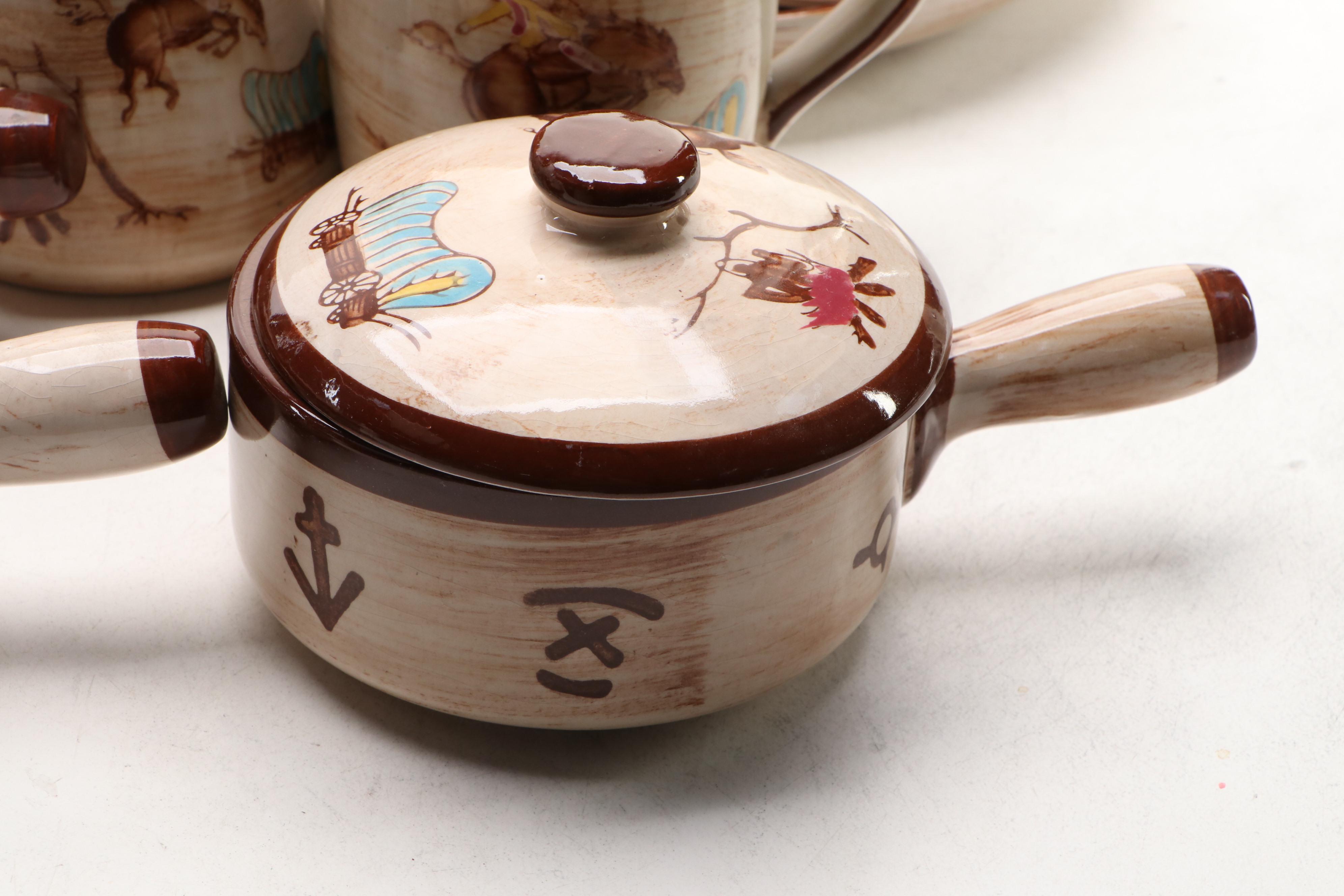 Vintage Western Ceramic Grill Plates and Table Accessories, Mid to Late 20th C.