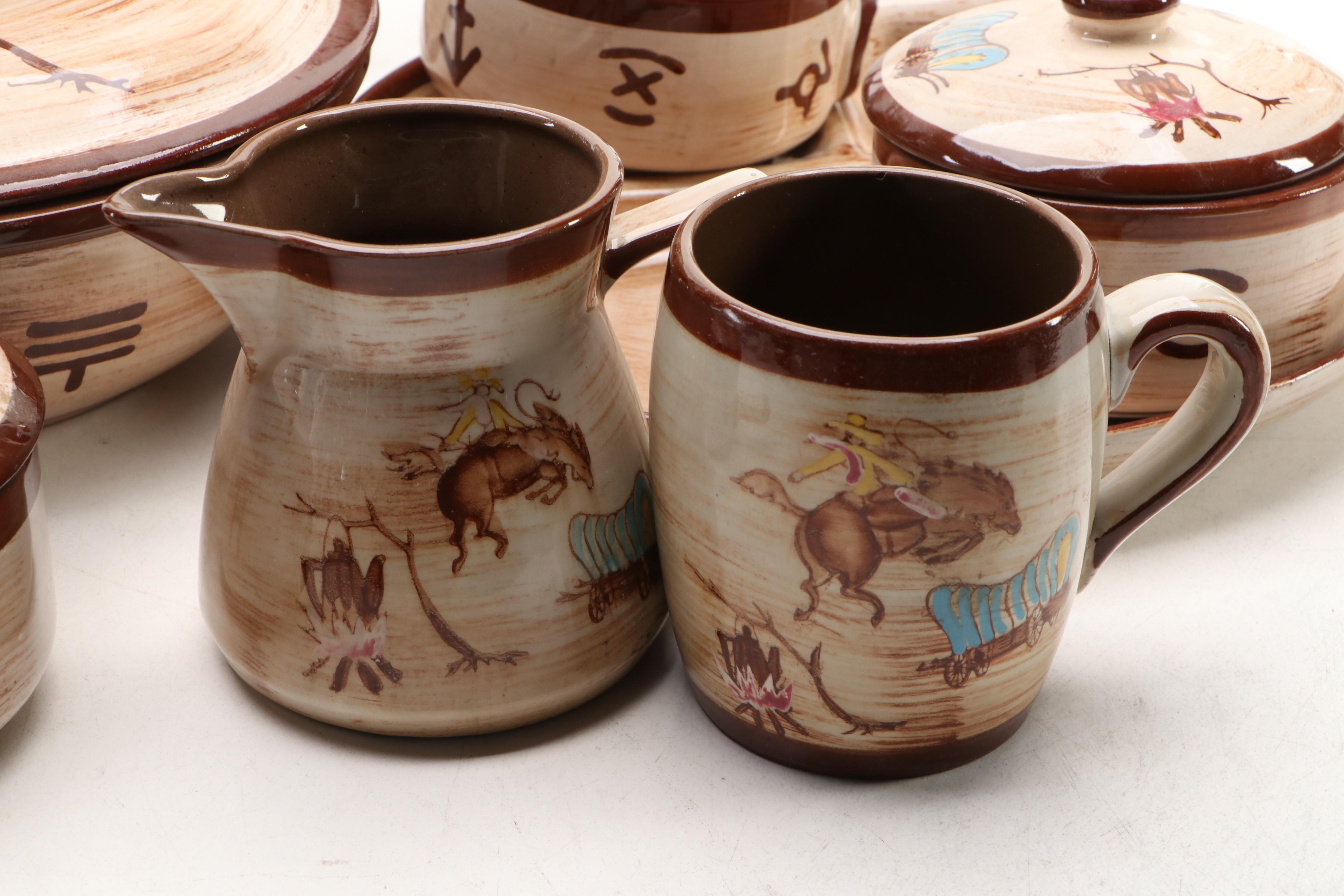 Vintage Western Ceramic Grill Plates and Table Accessories, Mid to Late 20th C.