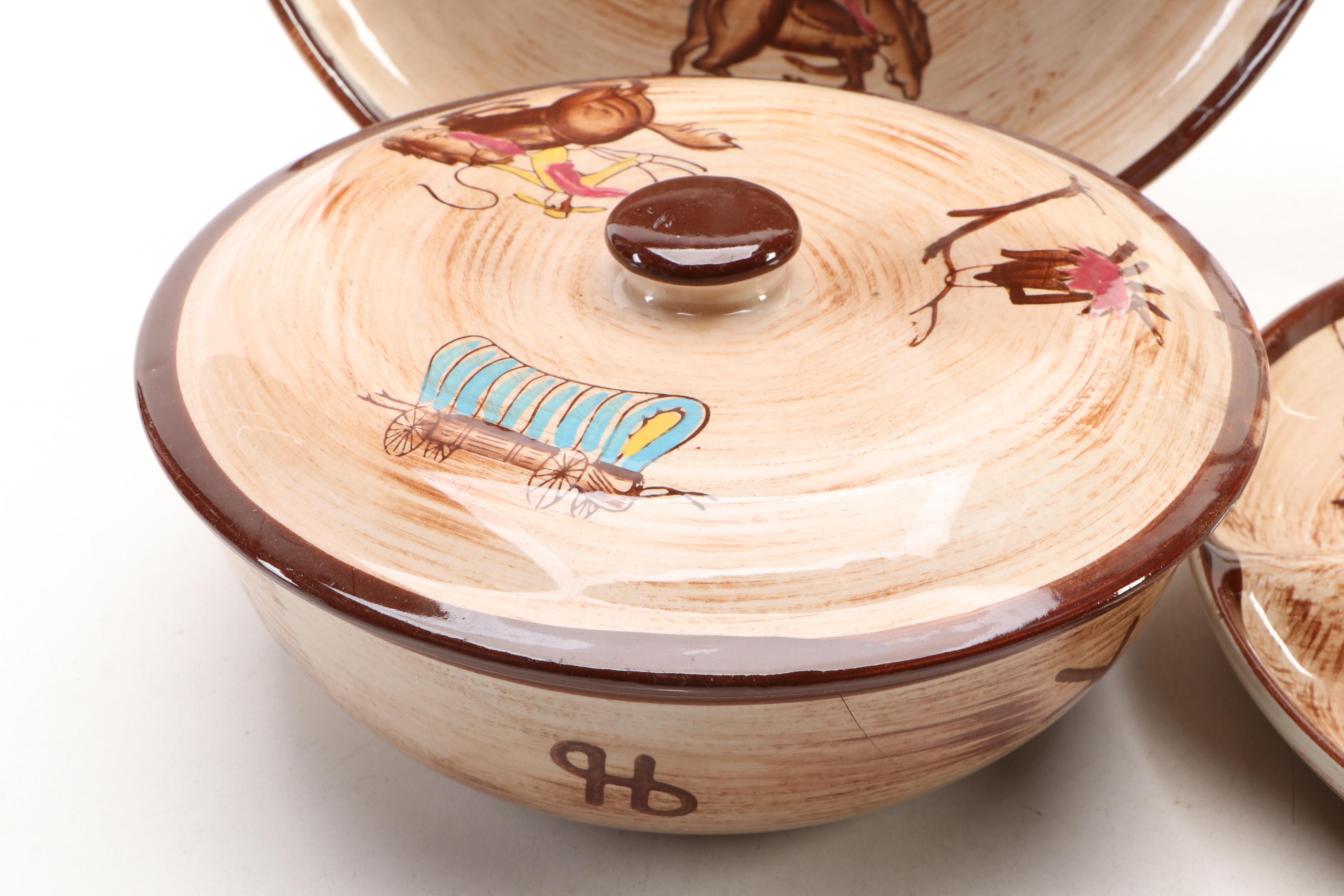 Vintage Western Ceramic Grill Plates and Table Accessories, Mid to Late 20th C.