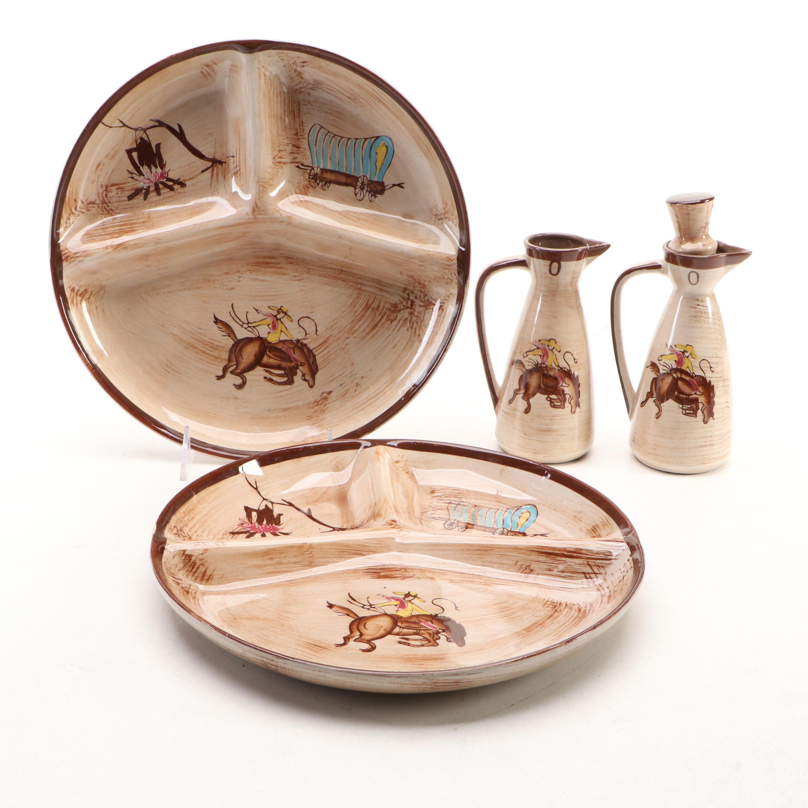Vintage Western Ceramic Grill Plates and Table Accessories, Mid to Late 20th C.