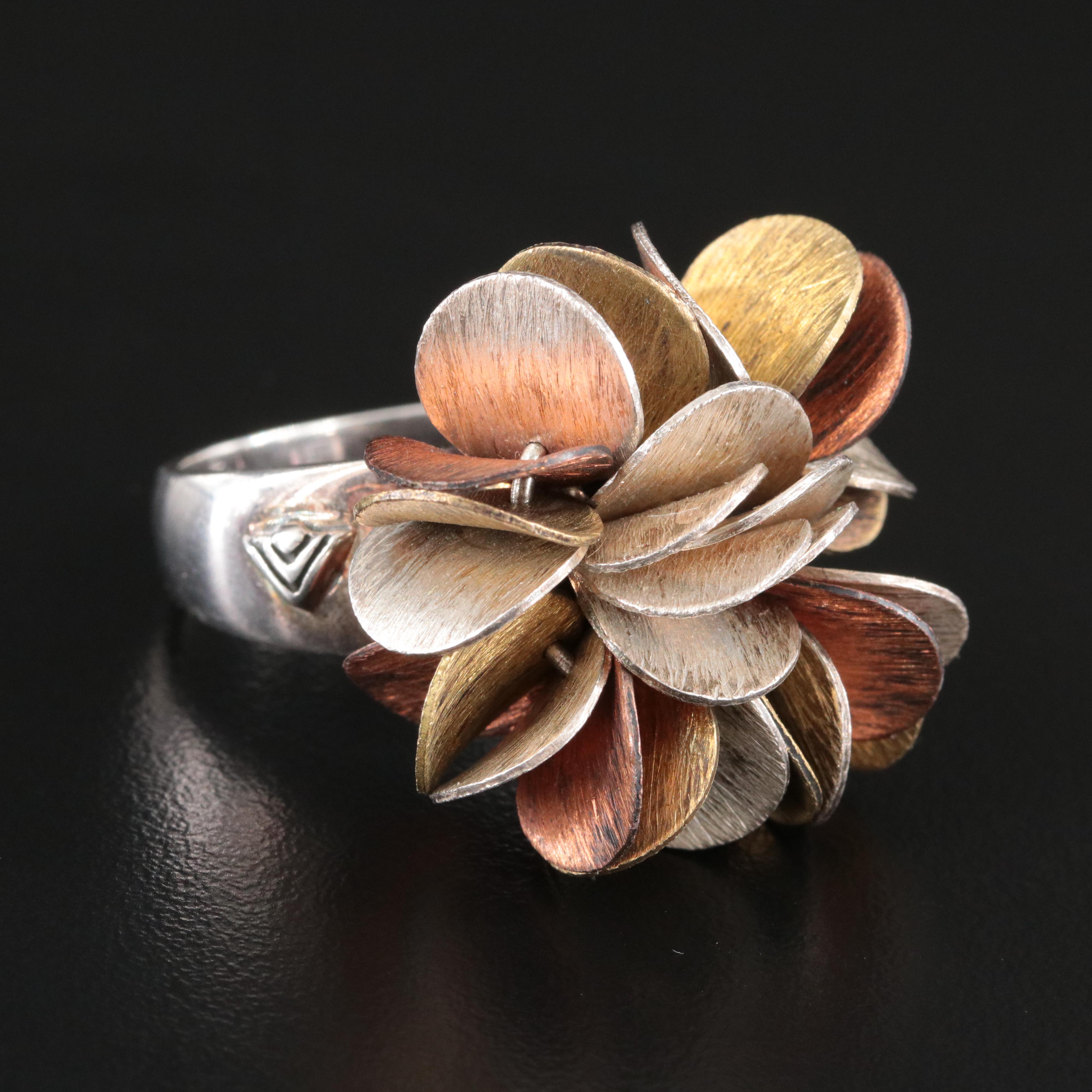 Silpada Modernist Sterling Tri Color Disc Ring