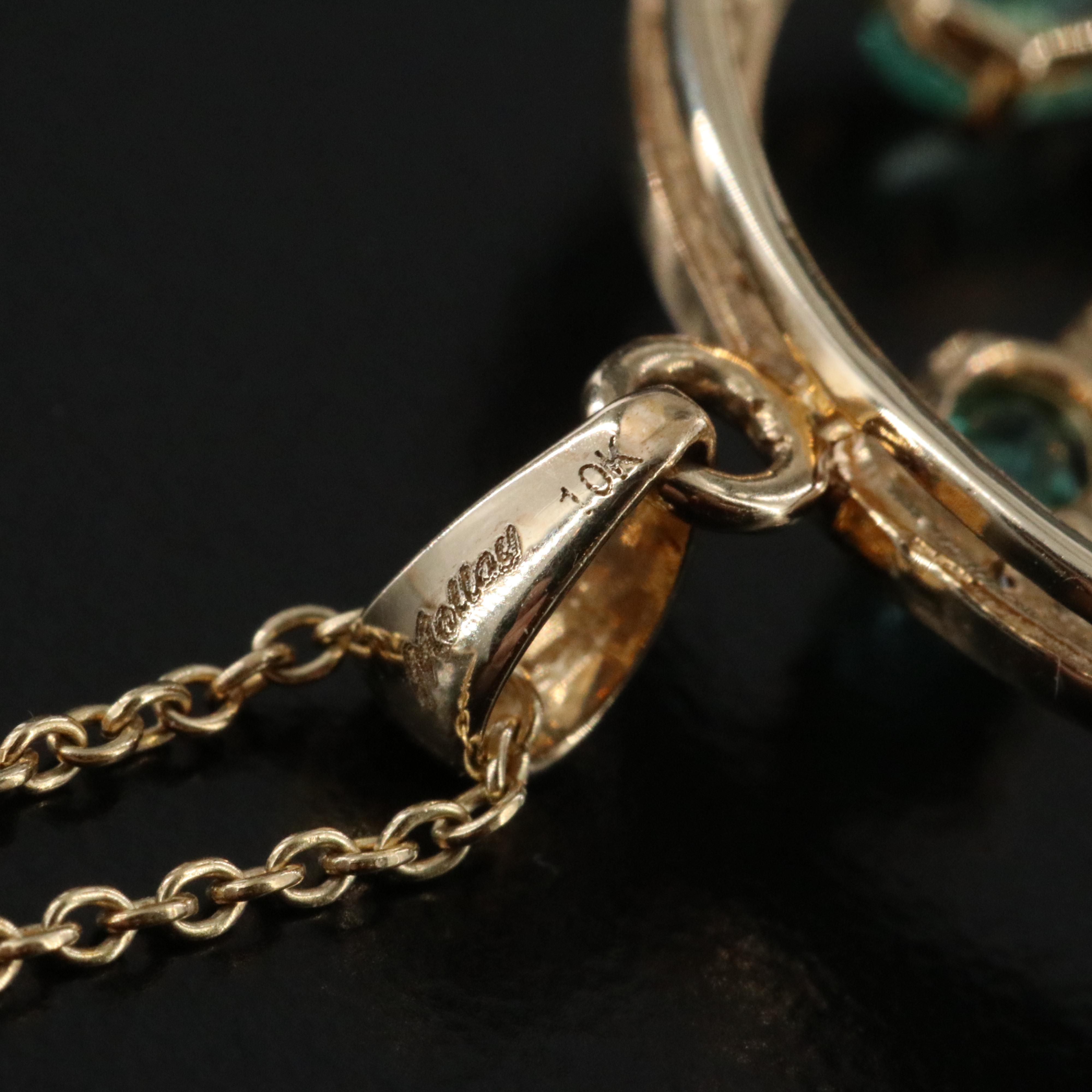 10K Emerald and Diamond Circle Pendant Necklace