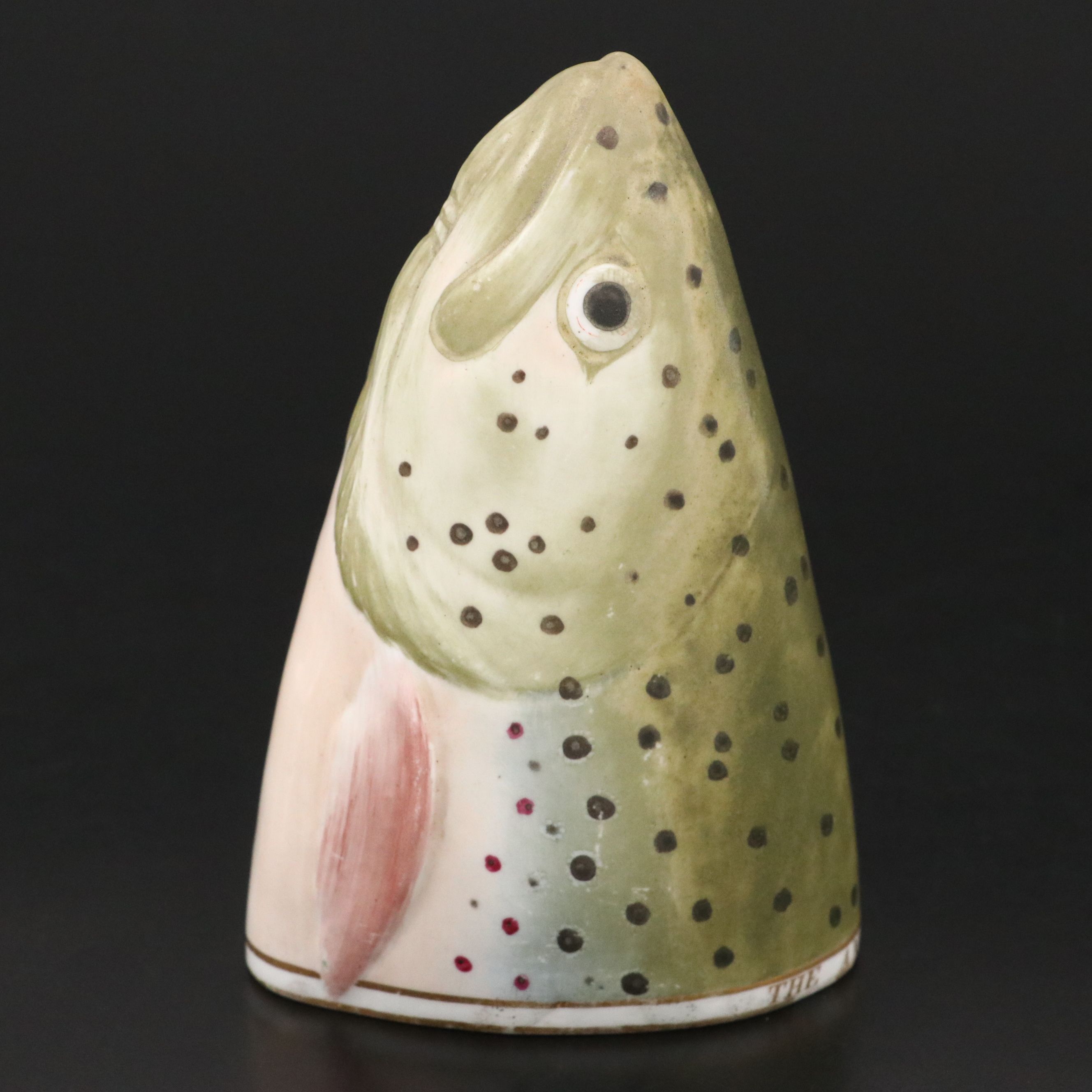 Derby "The Angler's Delight" Porcelain Trout Fish Head Stirrup Cup, Early 19th C